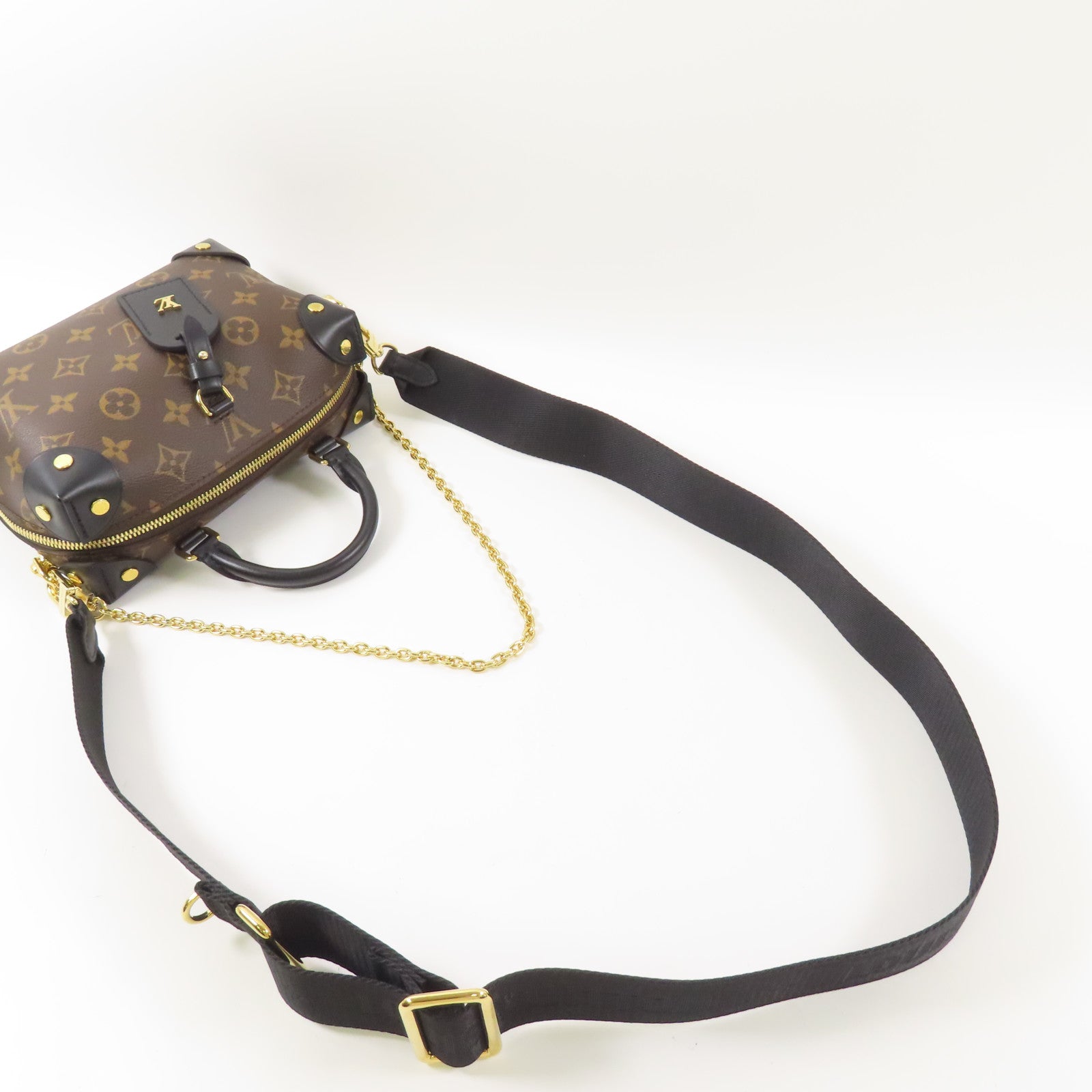 LOUIS VUITTON Monogram Petite Malle Souple金扣手挽肩背兩用袋棕色