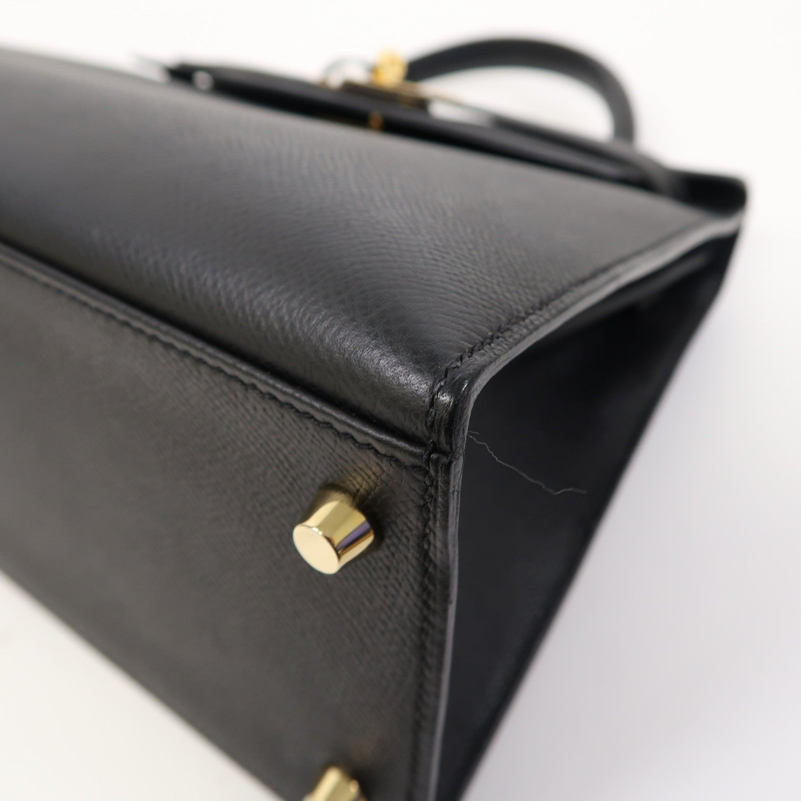 HERMES Epsom皮革Kelly 28金扣手挽肩背兩用袋Noir/黑色