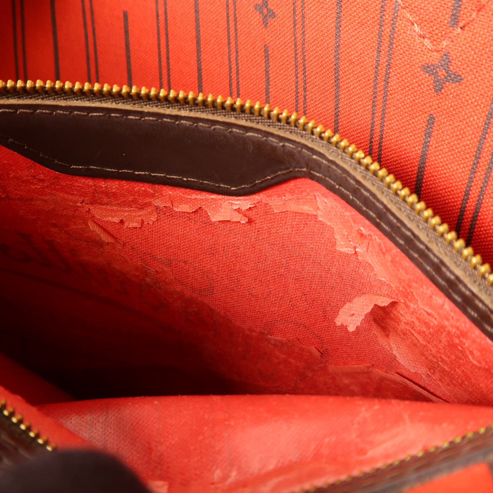 LOUIS VUITTON Damier Neverfull MM金扣手挽袋棕色