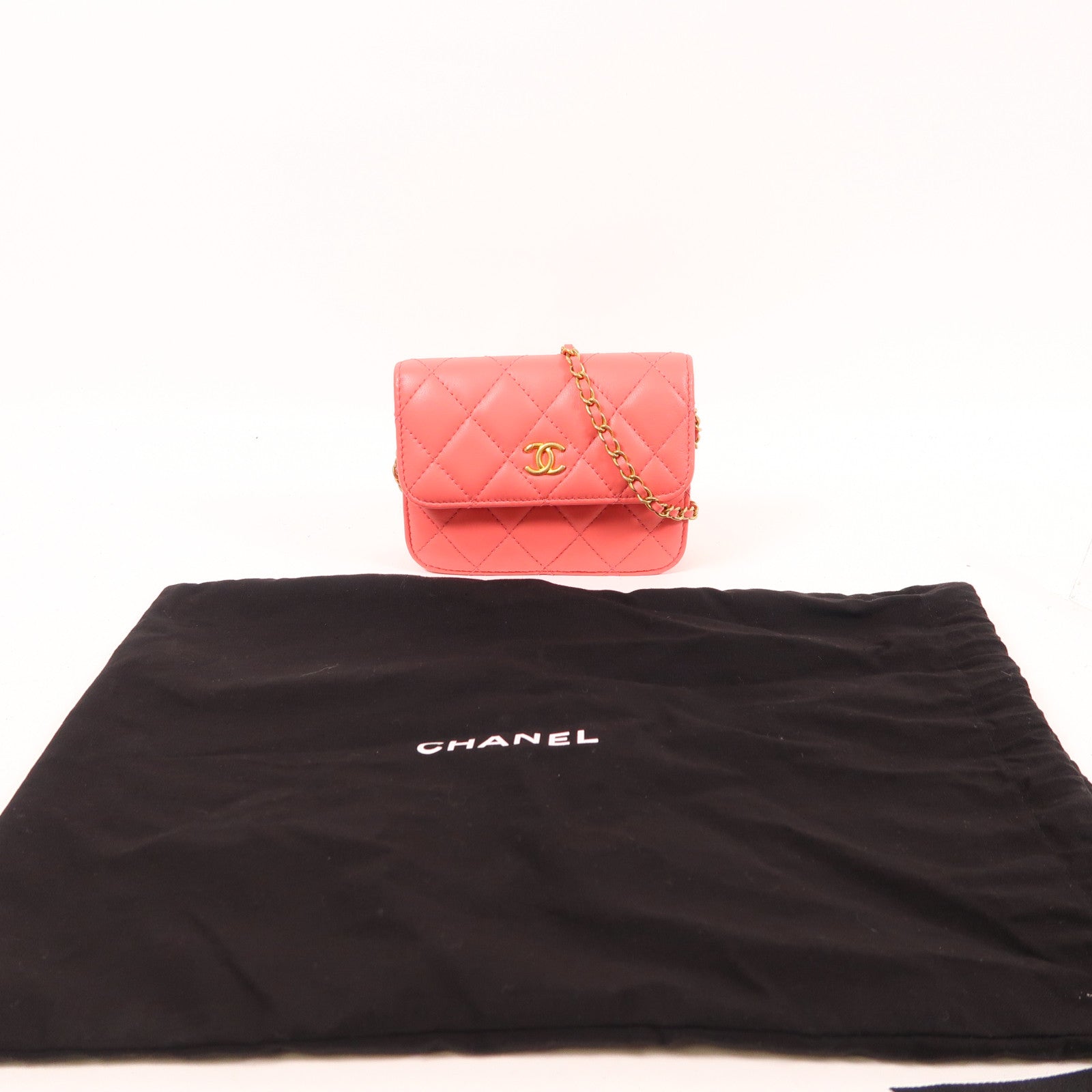 CHANEL 皮革Chain Shoulder金扣鏈帶肩背袋