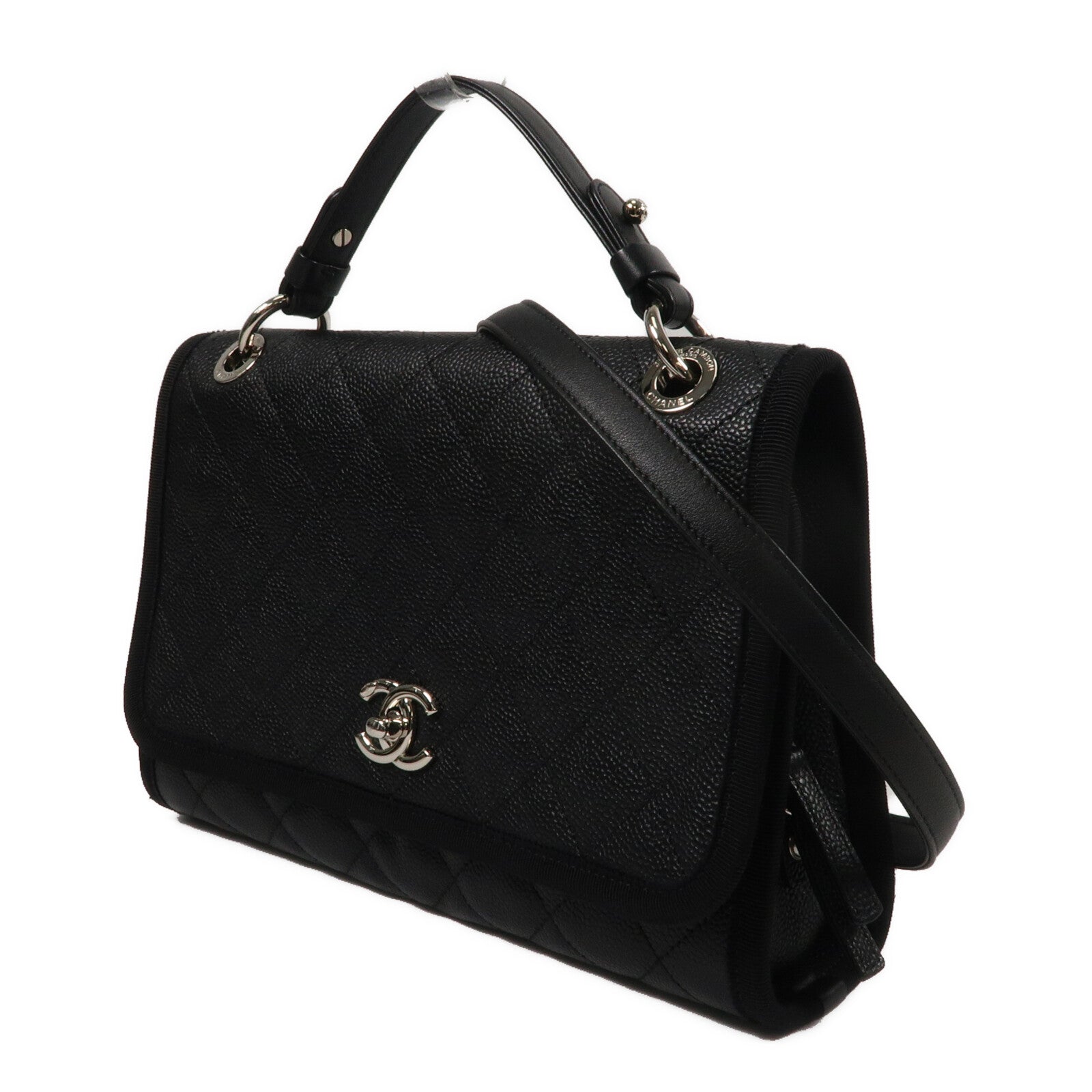 CHANEL 牛皮皮革Top Handle Flap Bag鏈帶手挽肩背兩用袋
