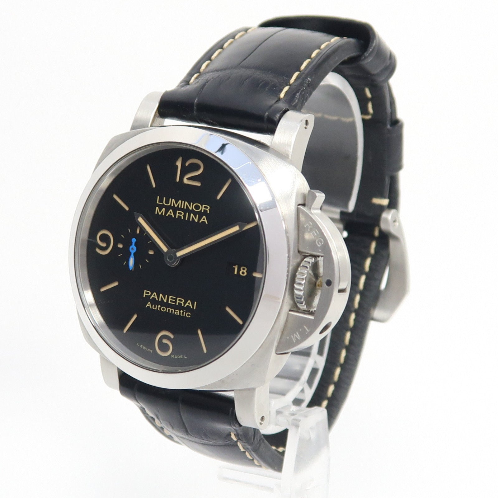 PANERAI Luminor Marina不鏽鋼/皮革帶手錶自動機芯黑色