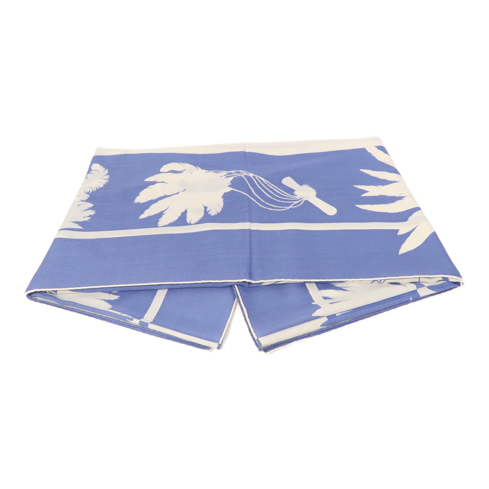 HERMES 【激減優惠】羊絨/絲質Scarf圍巾藍色/白色