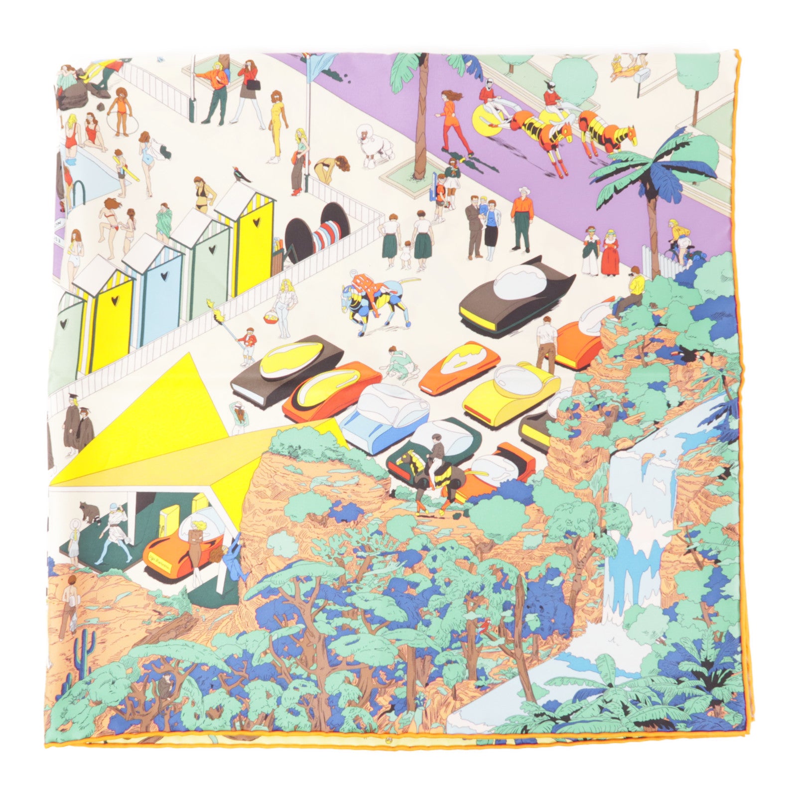 HERMES Scarf 90x90 Silk Orange/Multicolor