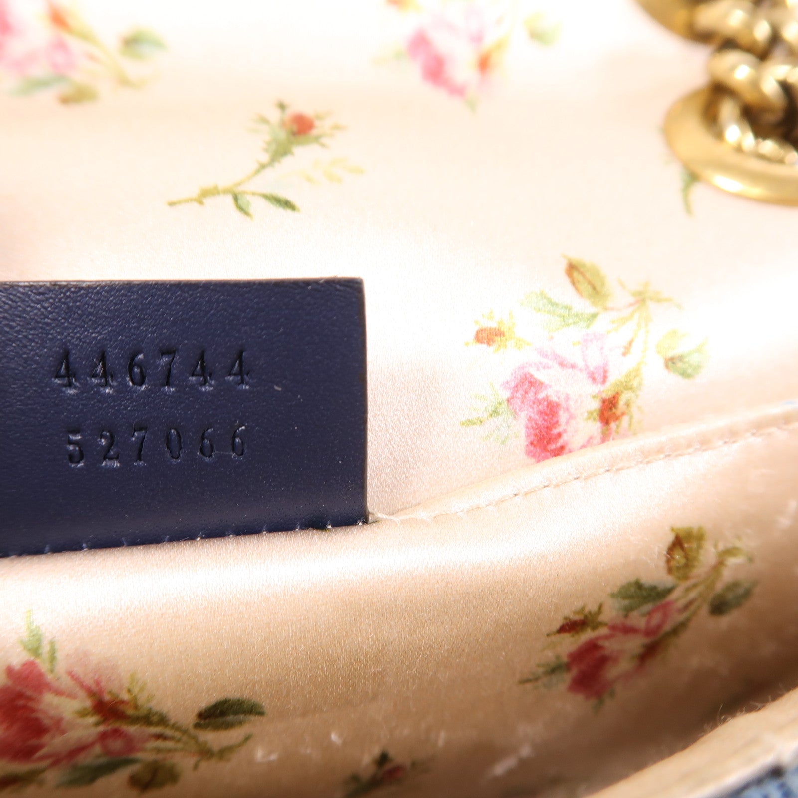 GUCCI 牛仔布Mini GG Marmont金扣鏈帶肩背袋
