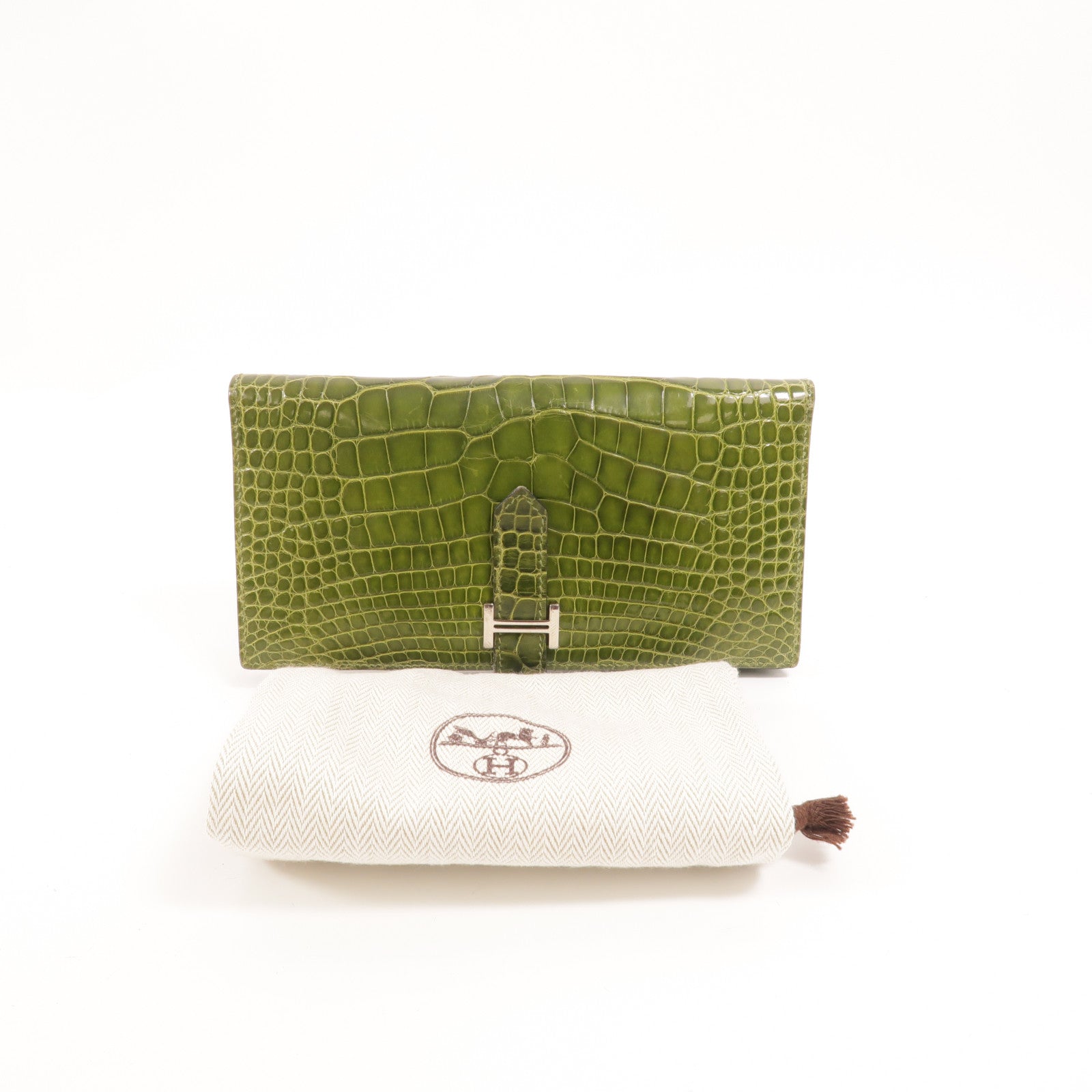 HERMES Alligator皮革Bearn Long Wallet長錢包Vert Anis