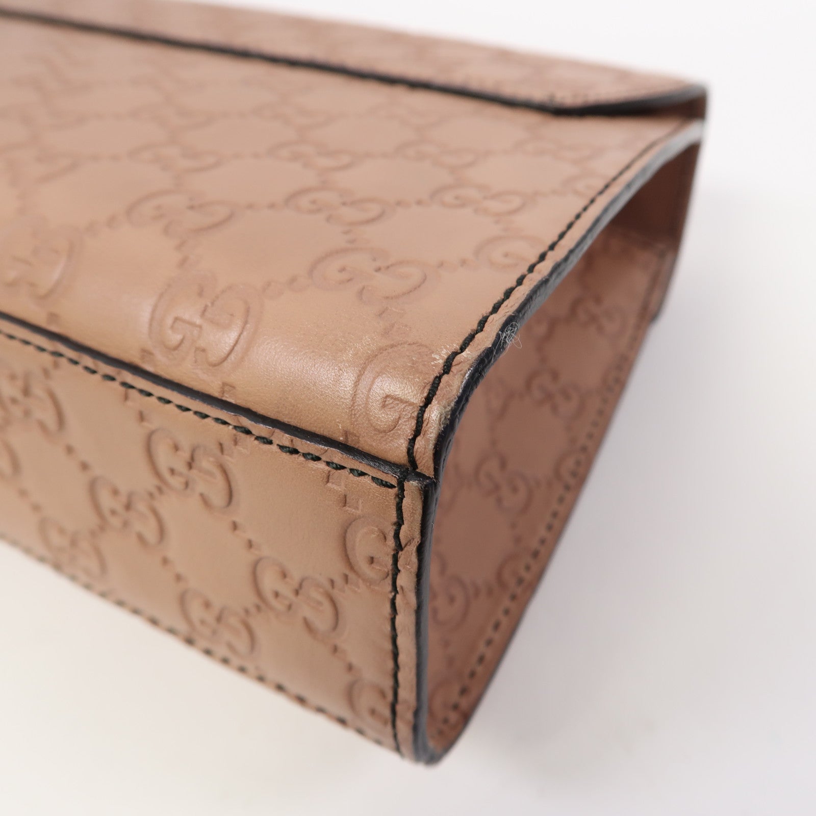 GUCCI 牛皮皮革Shoulder Bag金扣鏈帶肩背袋粉紅色