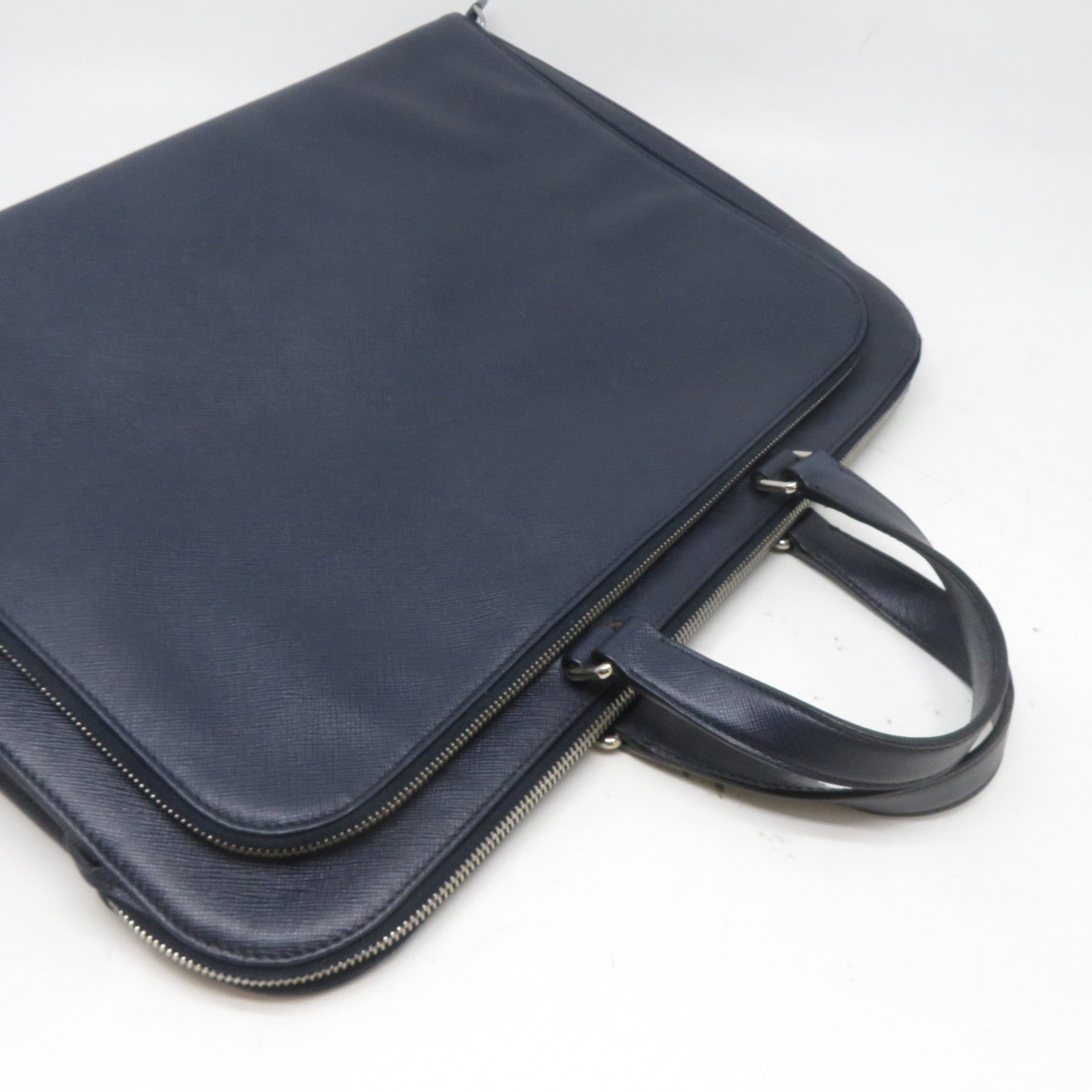 PRADA Saffiano皮革Briefcase銀扣手挽袋/公事包藍色