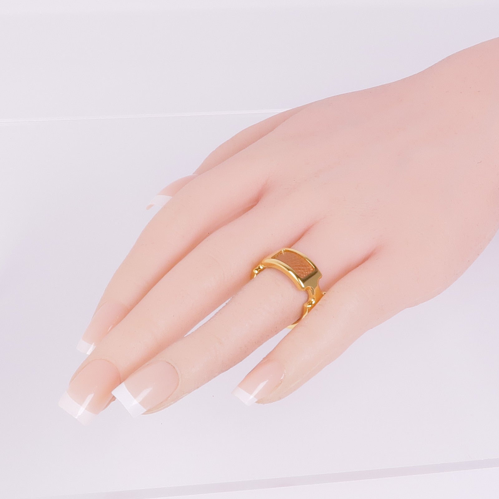 HERMES 金屬/Epsom皮革Olympe Ring戒指US#6.5 Etoupe