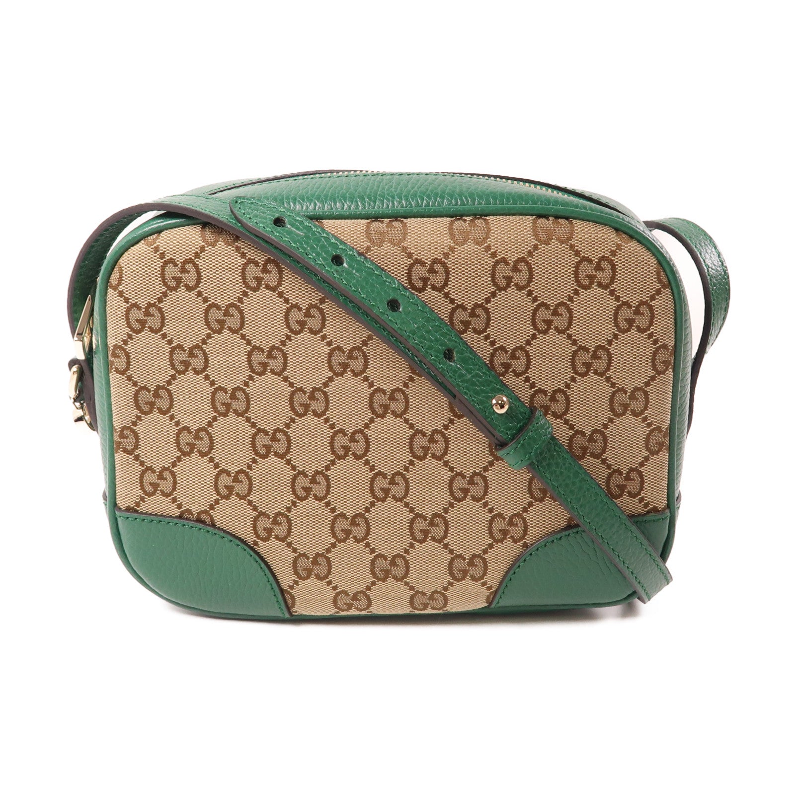 GUCCI 帆布/皮革GG Bree金扣肩背袋啡色/綠色