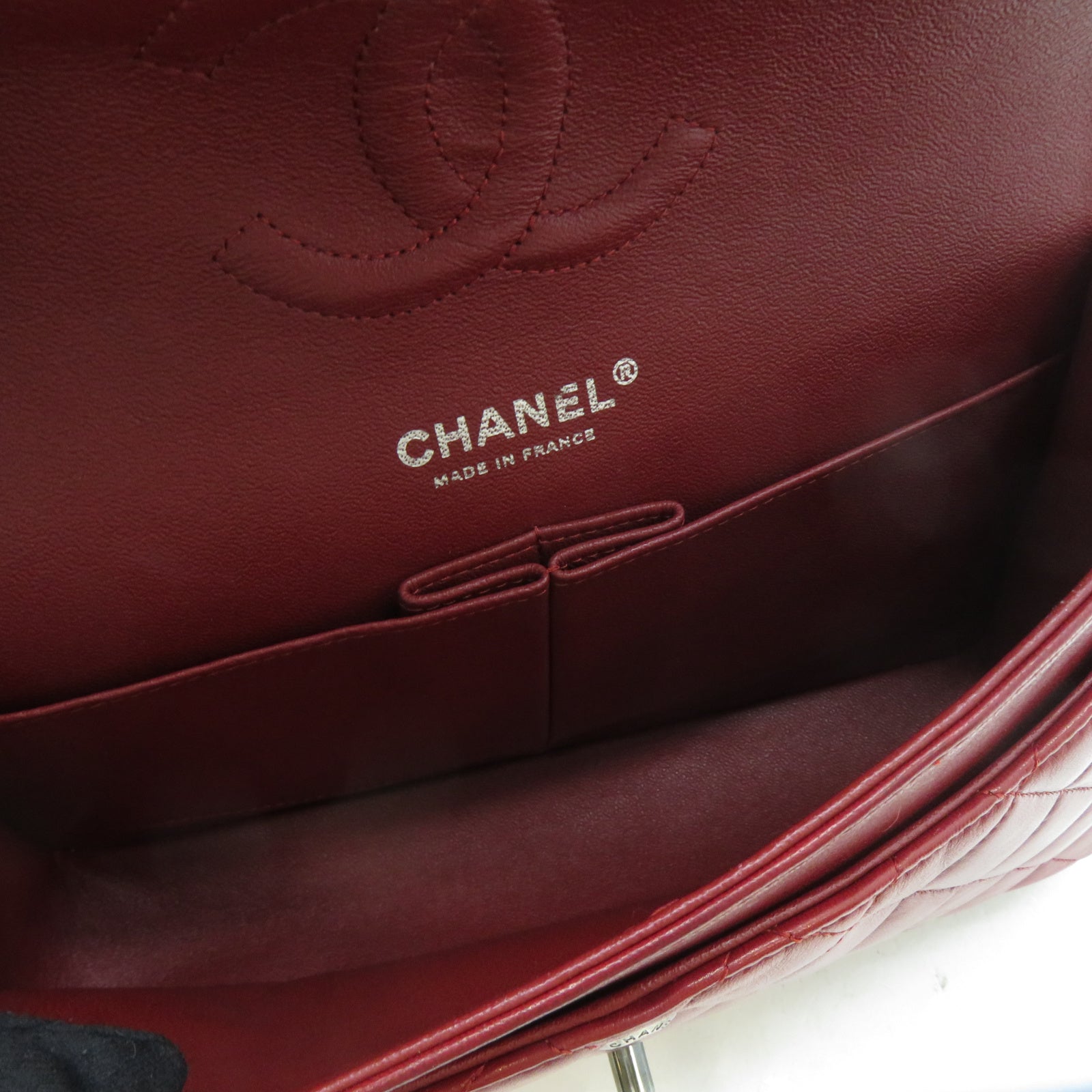 CHANEL **【激減優惠】菱格羊皮皮革Chain Shoulder銀扣鏈帶肩背袋紅色