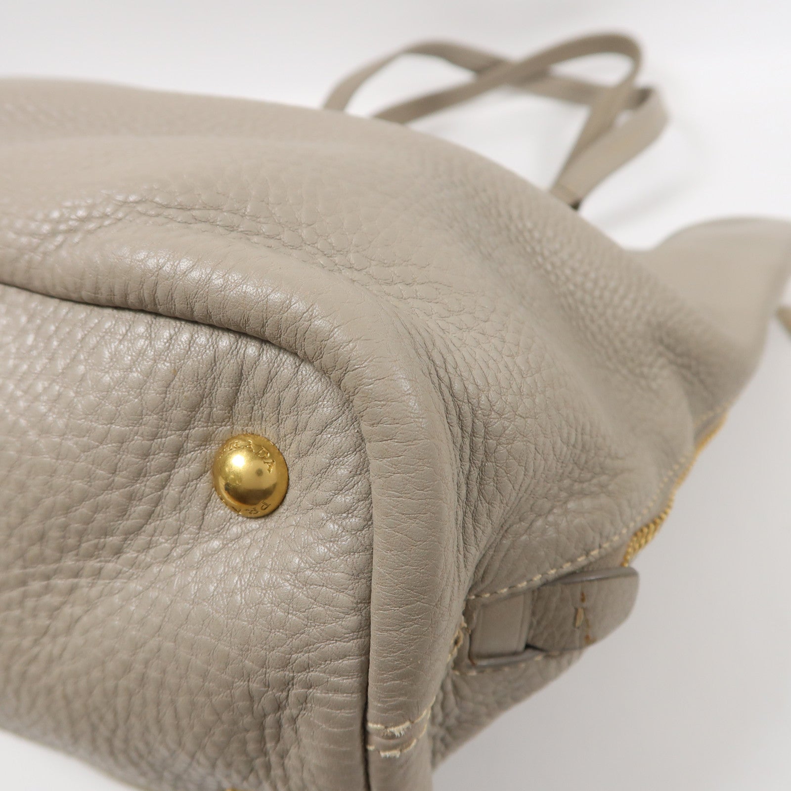 PRADA 牛皮皮革Shoulder Tote金扣肩背袋灰色