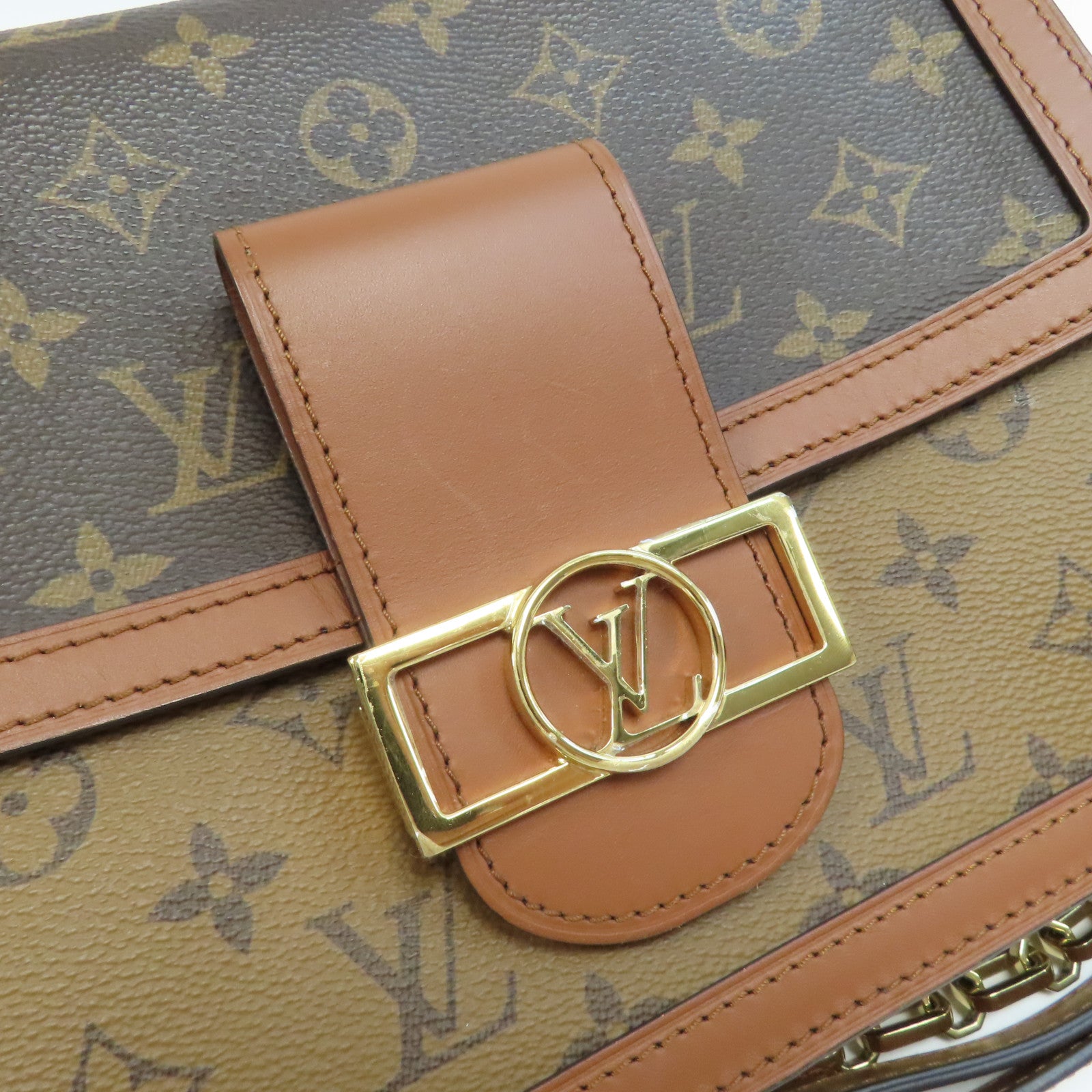 LOUIS VUITTON Monogram Reverse Dauphine MM金扣肩背袋啡色