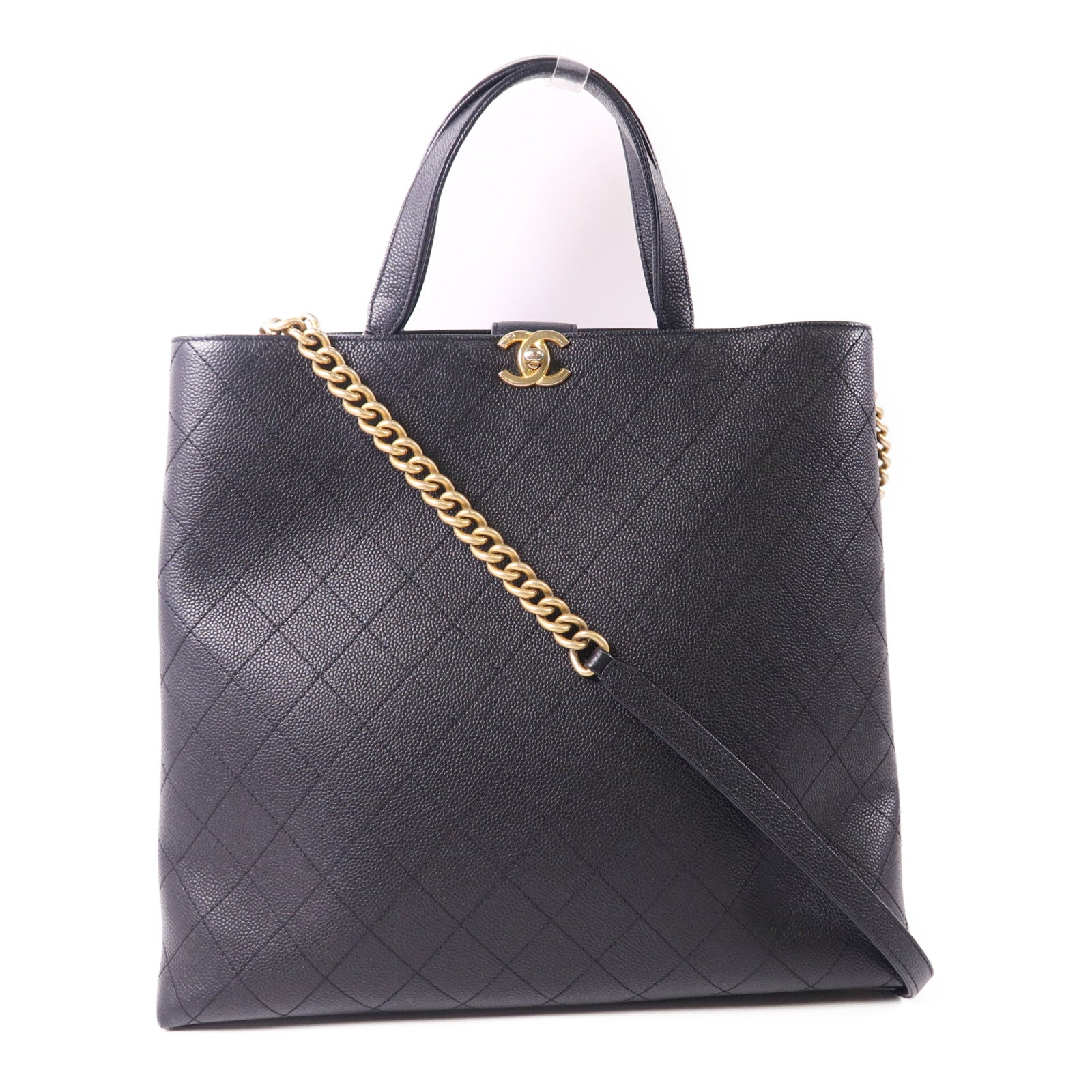 CHANEL 牛皮皮革Chain Shoulder金扣手挽肩背兩用袋