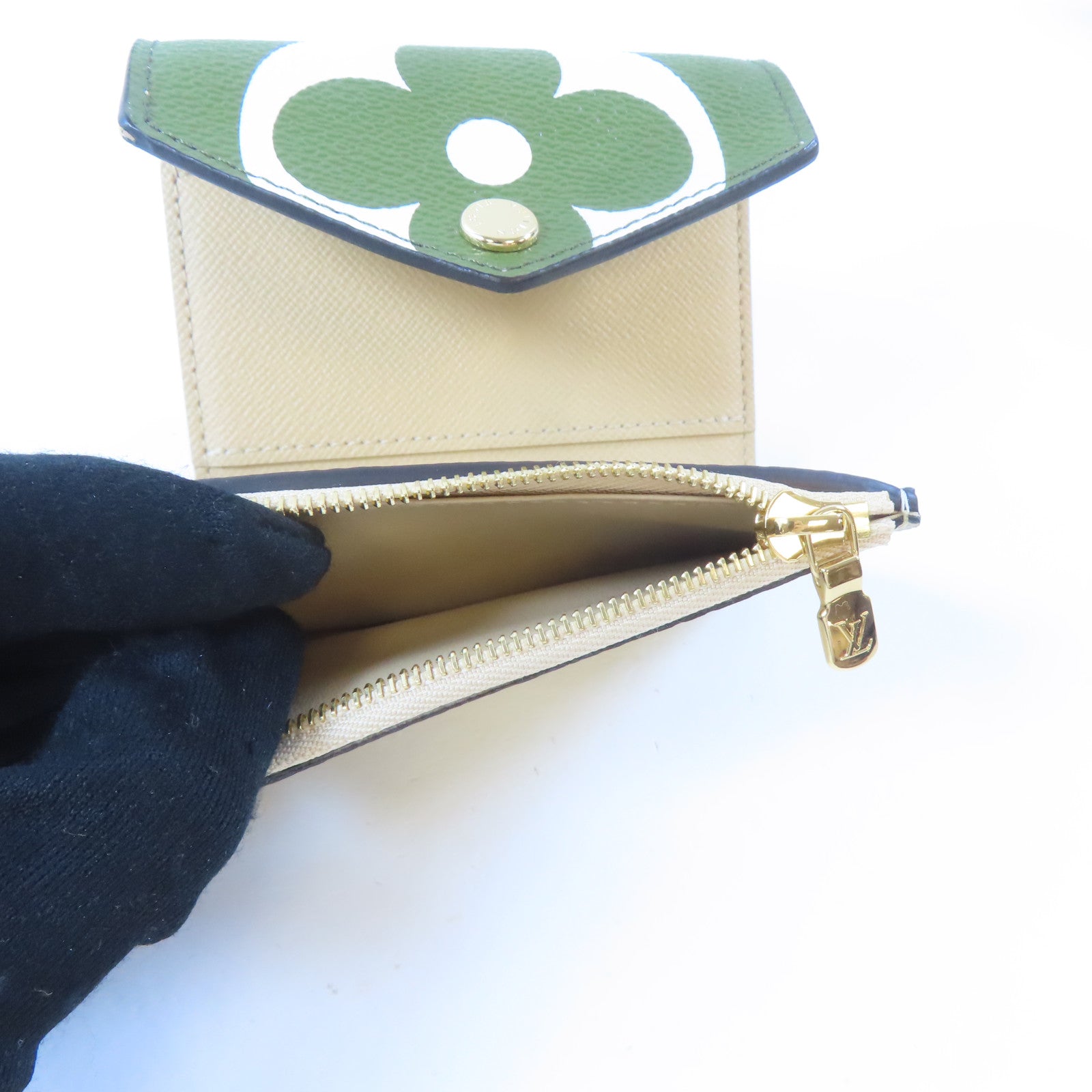 LOUIS VUITTON Monogram Giant Portefeuille Zoe金扣錢包卡其色/綠色
