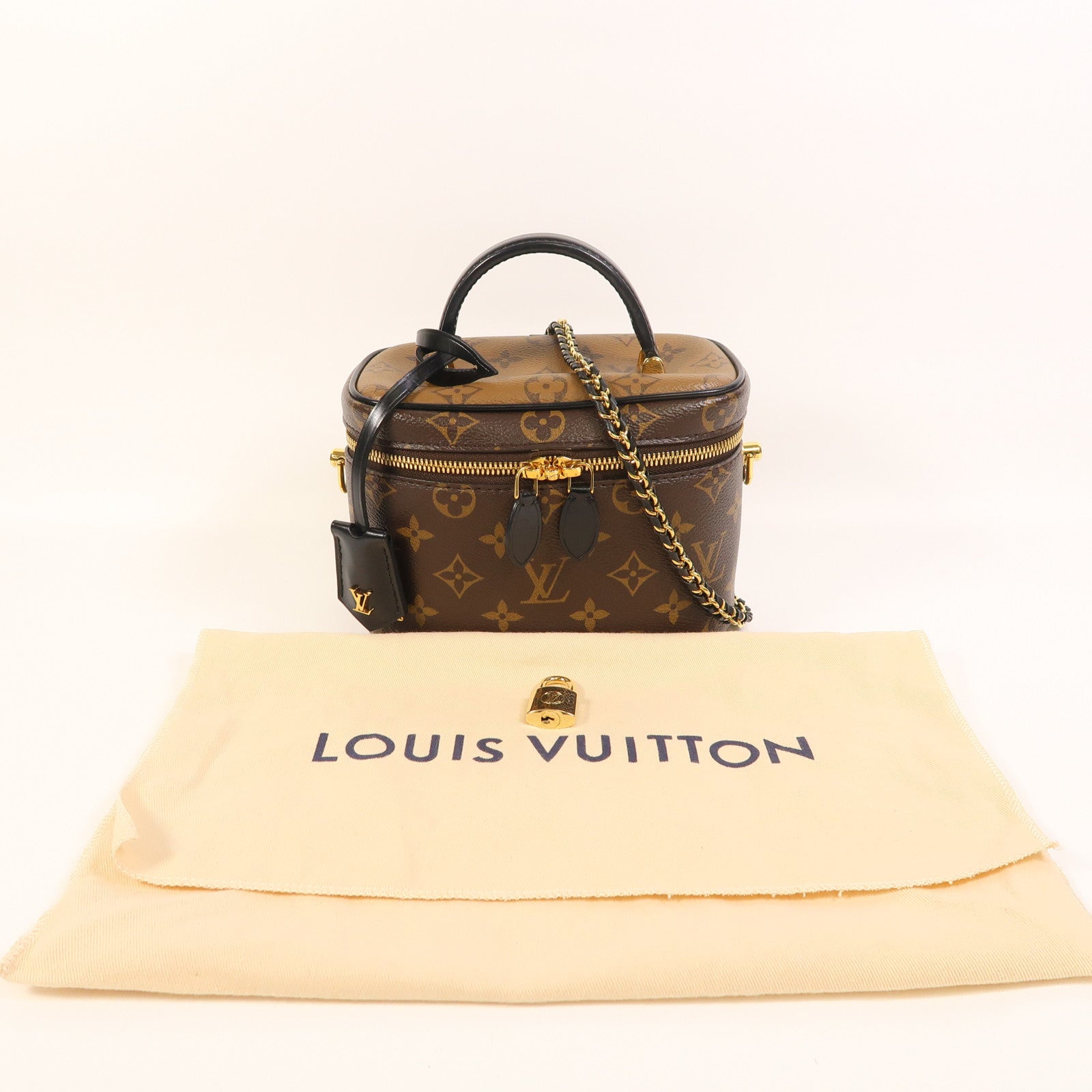 LOUIS VUITTON Monogram Reverse Vanity PM金扣手挽肩背兩用袋棕色