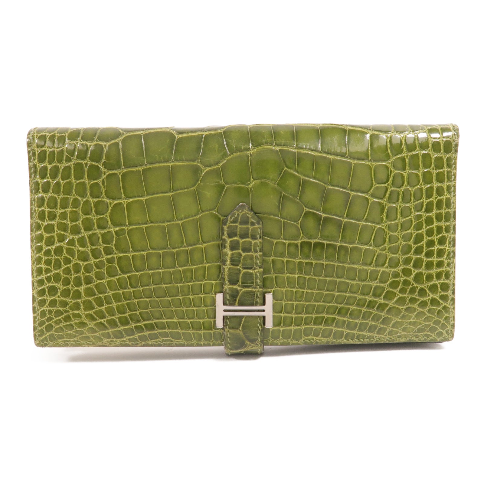 HERMES Alligator皮革Bearn Long Wallet長錢包Vert Anis