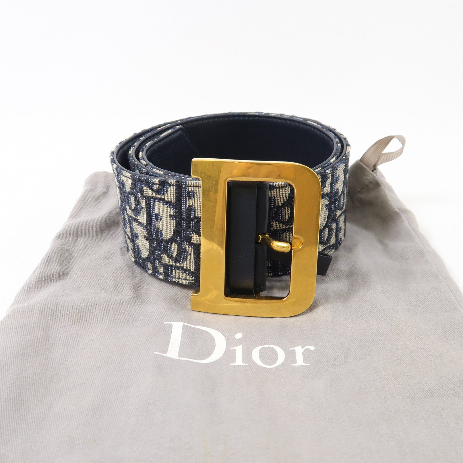 Dior 【激減優惠】帆布Belt金扣皮帶深藍色/米色
