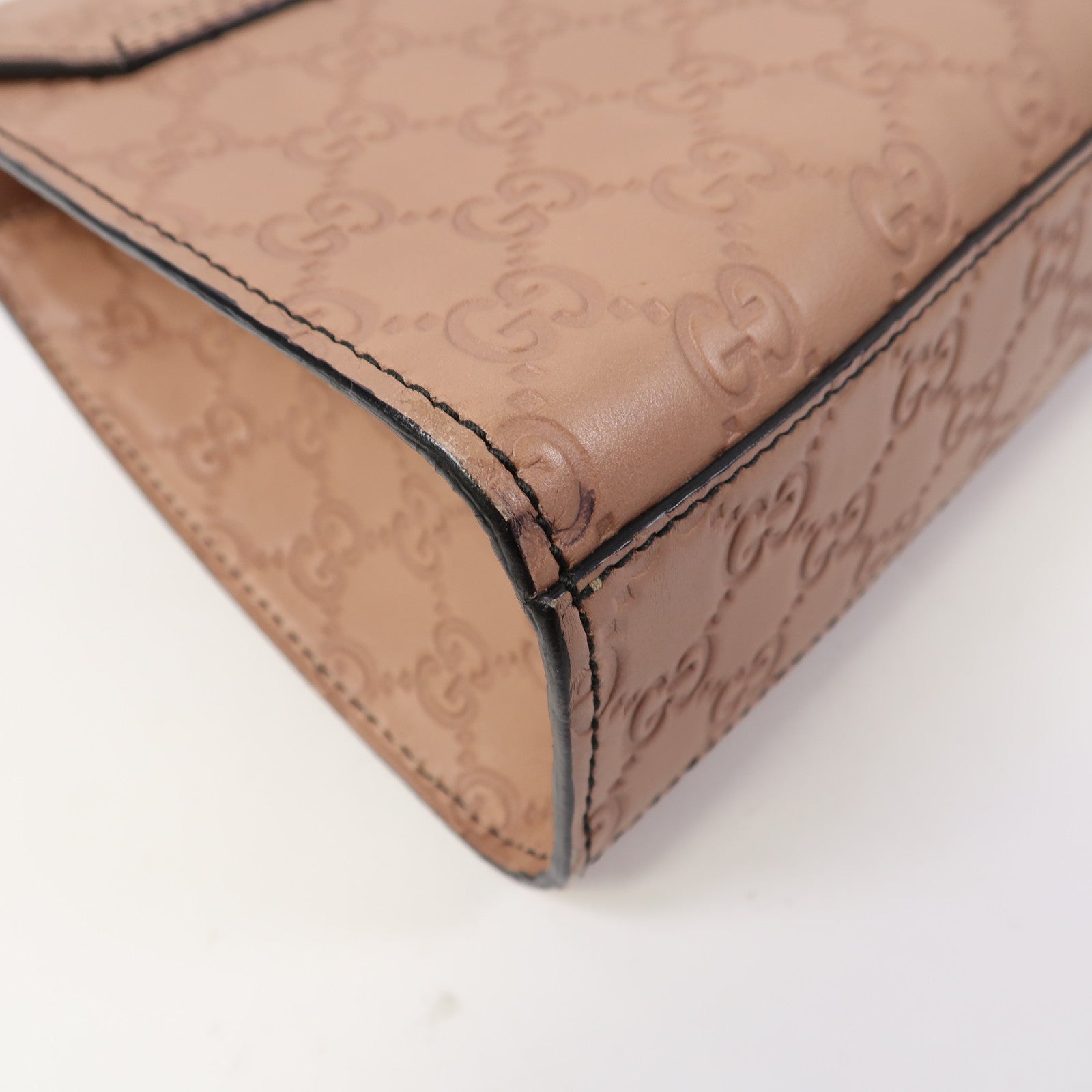 GUCCI 牛皮皮革Shoulder Bag金扣鏈帶肩背袋粉紅色