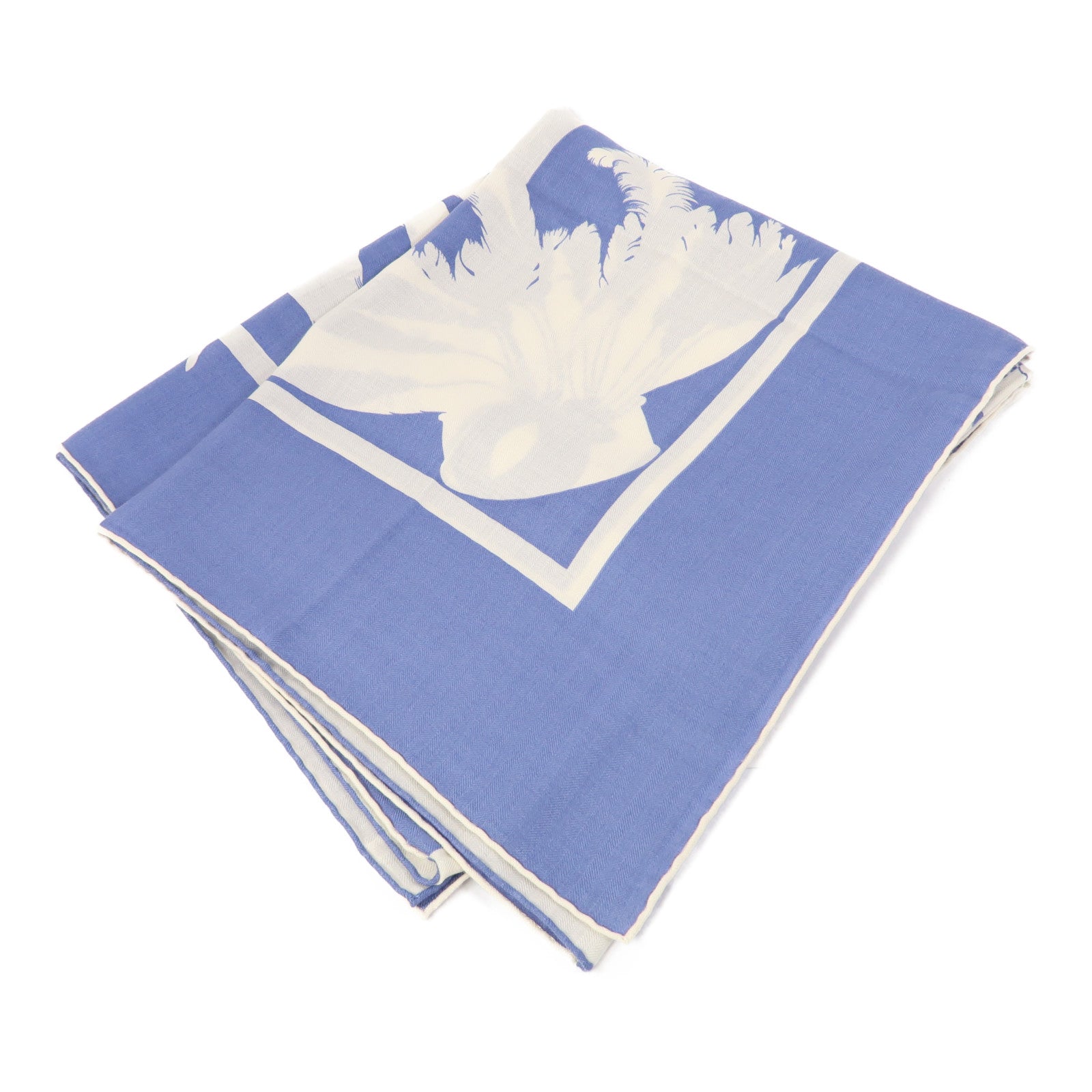 HERMES 【激減優惠】羊絨/絲質Scarf圍巾藍色/白色