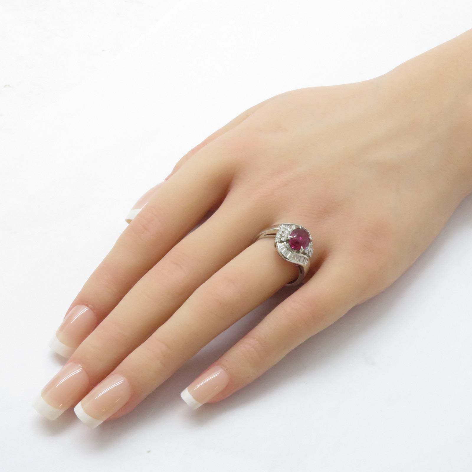 JEWELRY PT900鉑金Rubellite Ring 2.00ct紅碧璽/0.68ct鑽石戒指US#7.5
