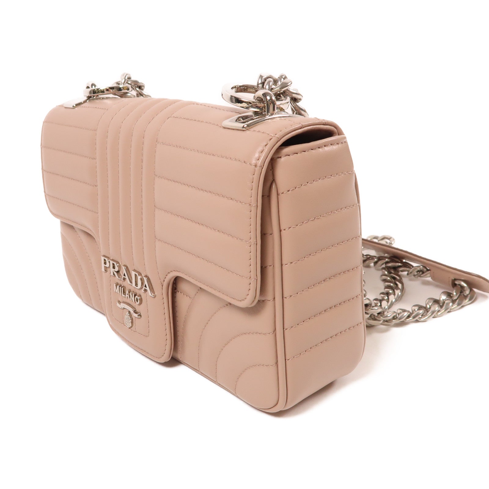 PRADA 羊皮皮革Chain Shoulder銀扣鏈帶肩背袋