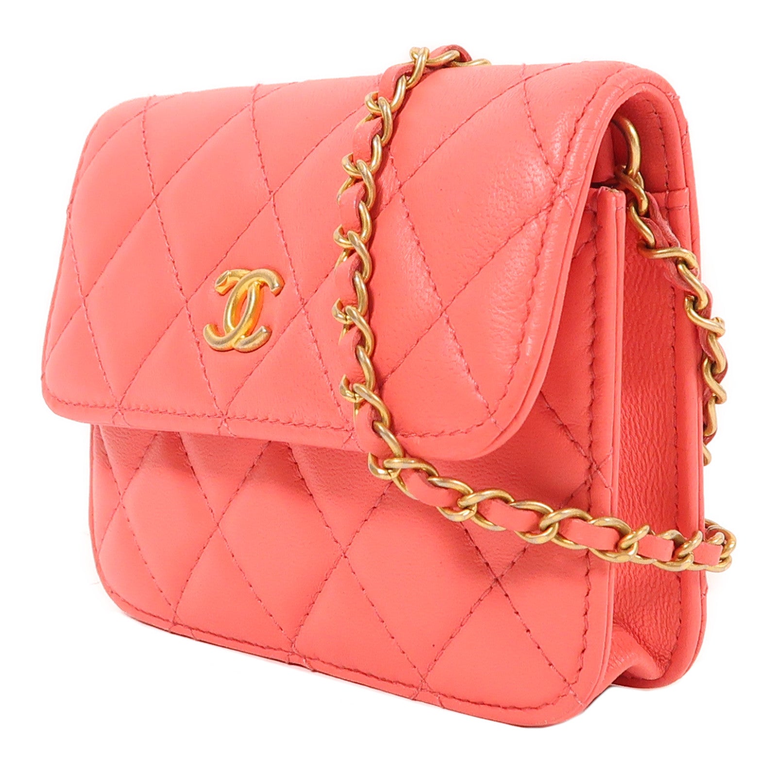 CHANEL 皮革Chain Shoulder金扣鏈帶肩背袋