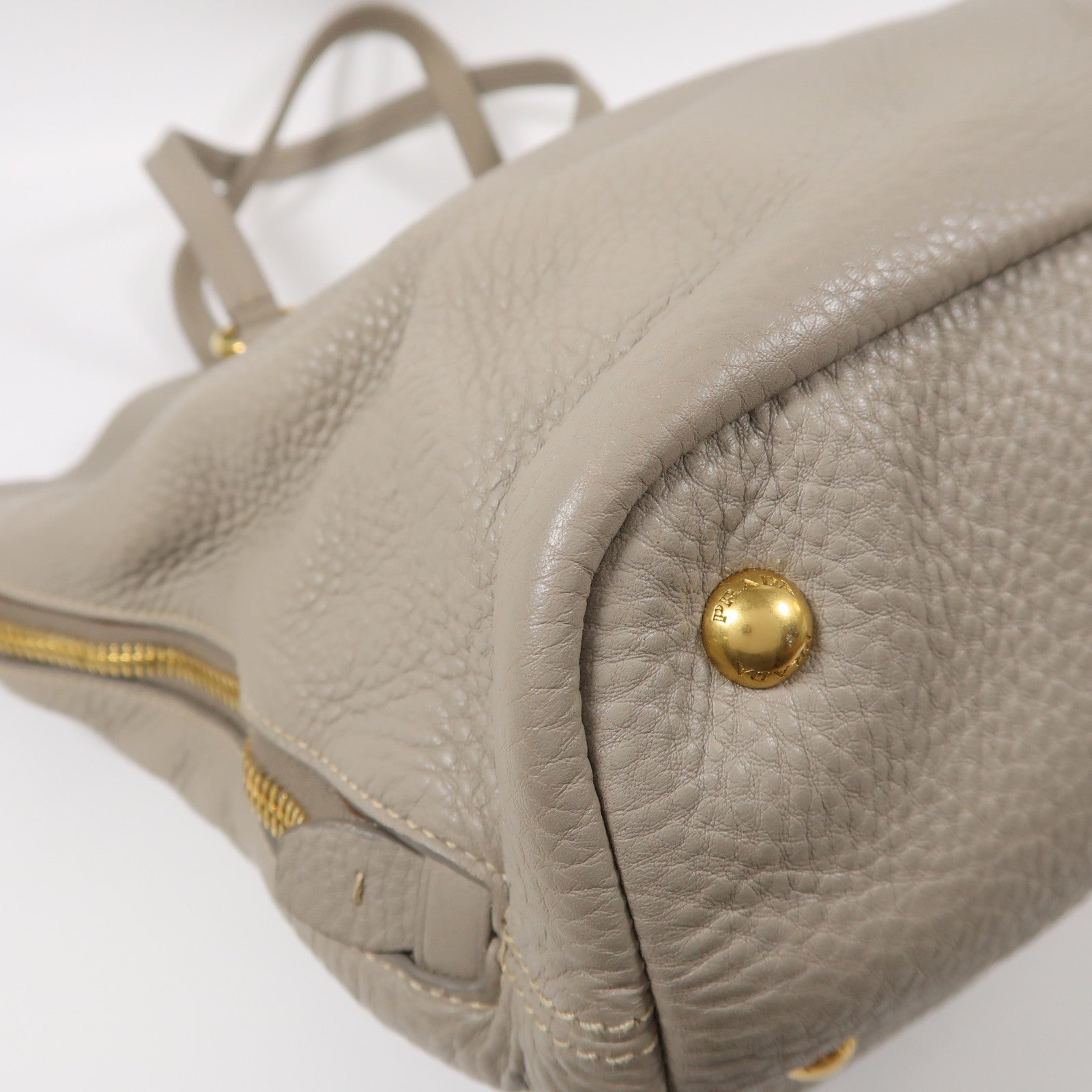 PRADA 牛皮皮革Shoulder Tote金扣肩背袋灰色
