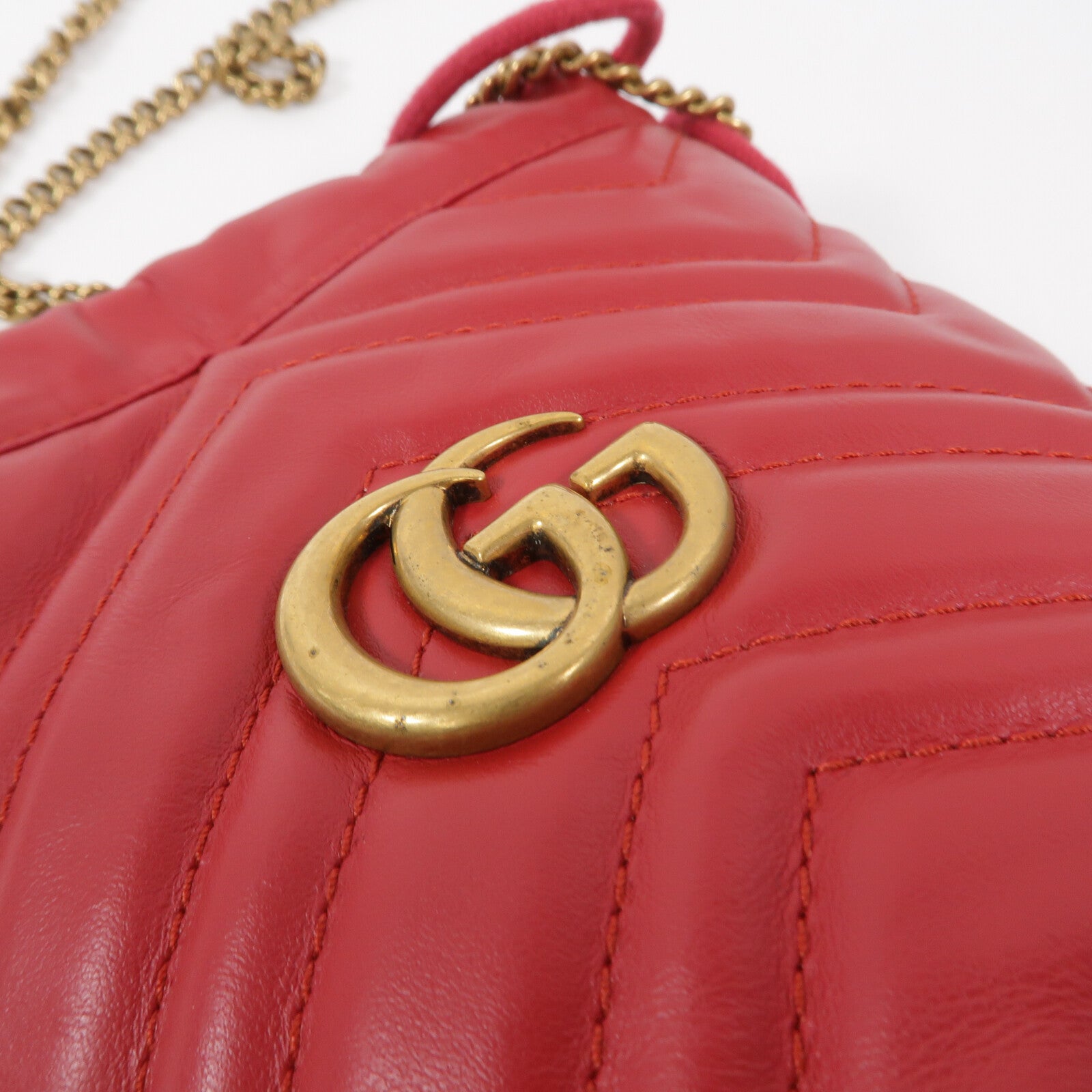 GUCCI 牛皮皮革GG Marmont Mini Bucket鏈帶肩背袋