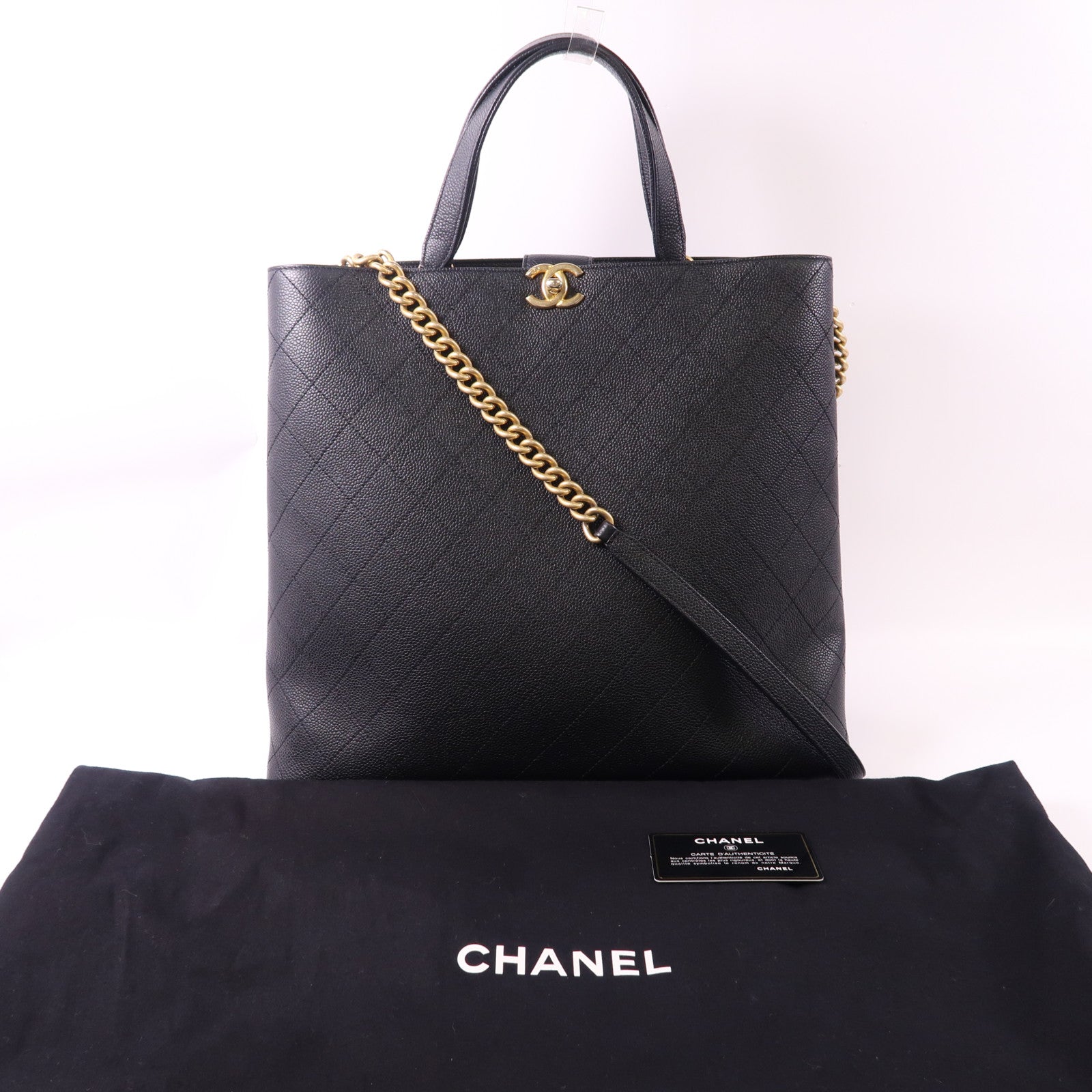 CHANEL 牛皮皮革Chain Shoulder金扣手挽肩背兩用袋