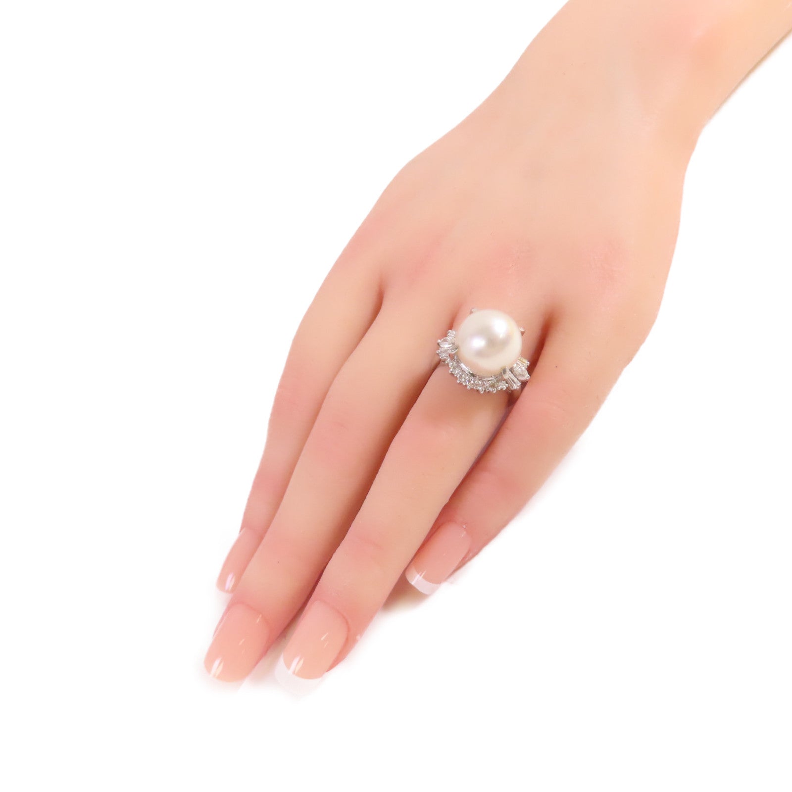 JEWELRY 18K白金/12.5mm珍珠/3.30ct鑽石Pearl Ring戒指US#5.75