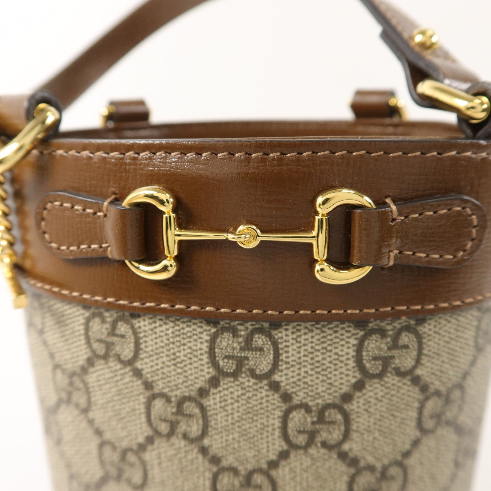 GUCCI 【激減優惠】塗層帆布Horsebit 1955 Bucket Bag手挽袋