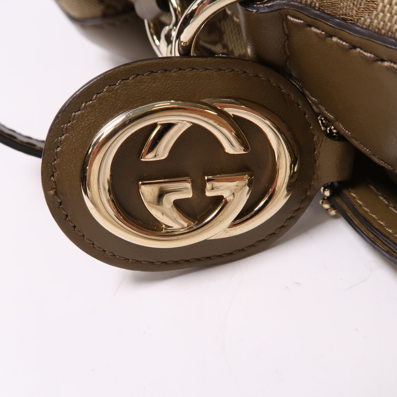 GUCCI 帆布/牛皮皮革2 Way Shoulder金扣手挽肩背兩用袋啡色