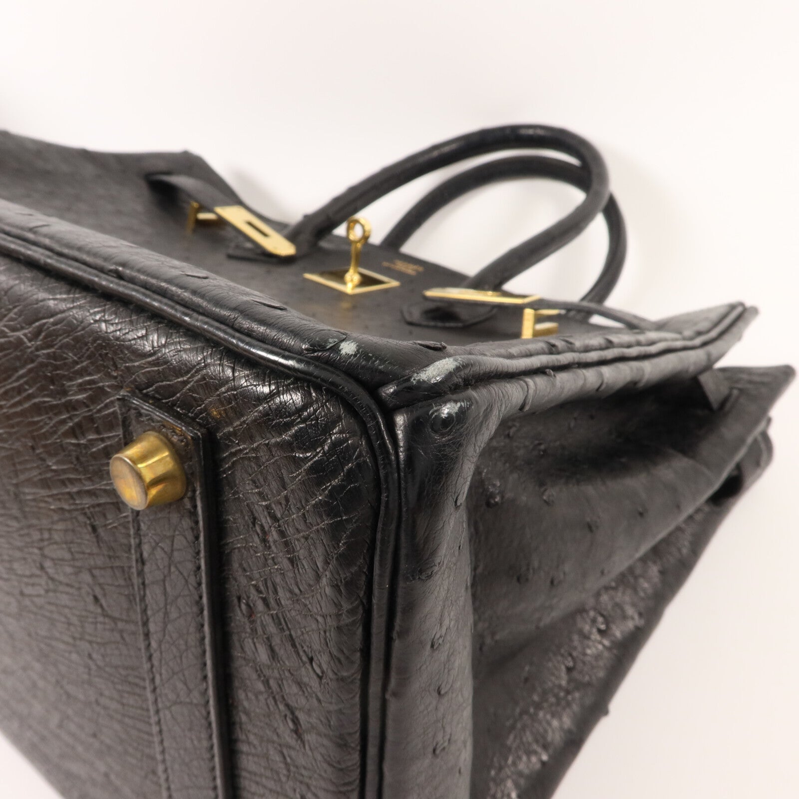 HERMES 鴕鳥皮革Birkin 35手挽袋Noir