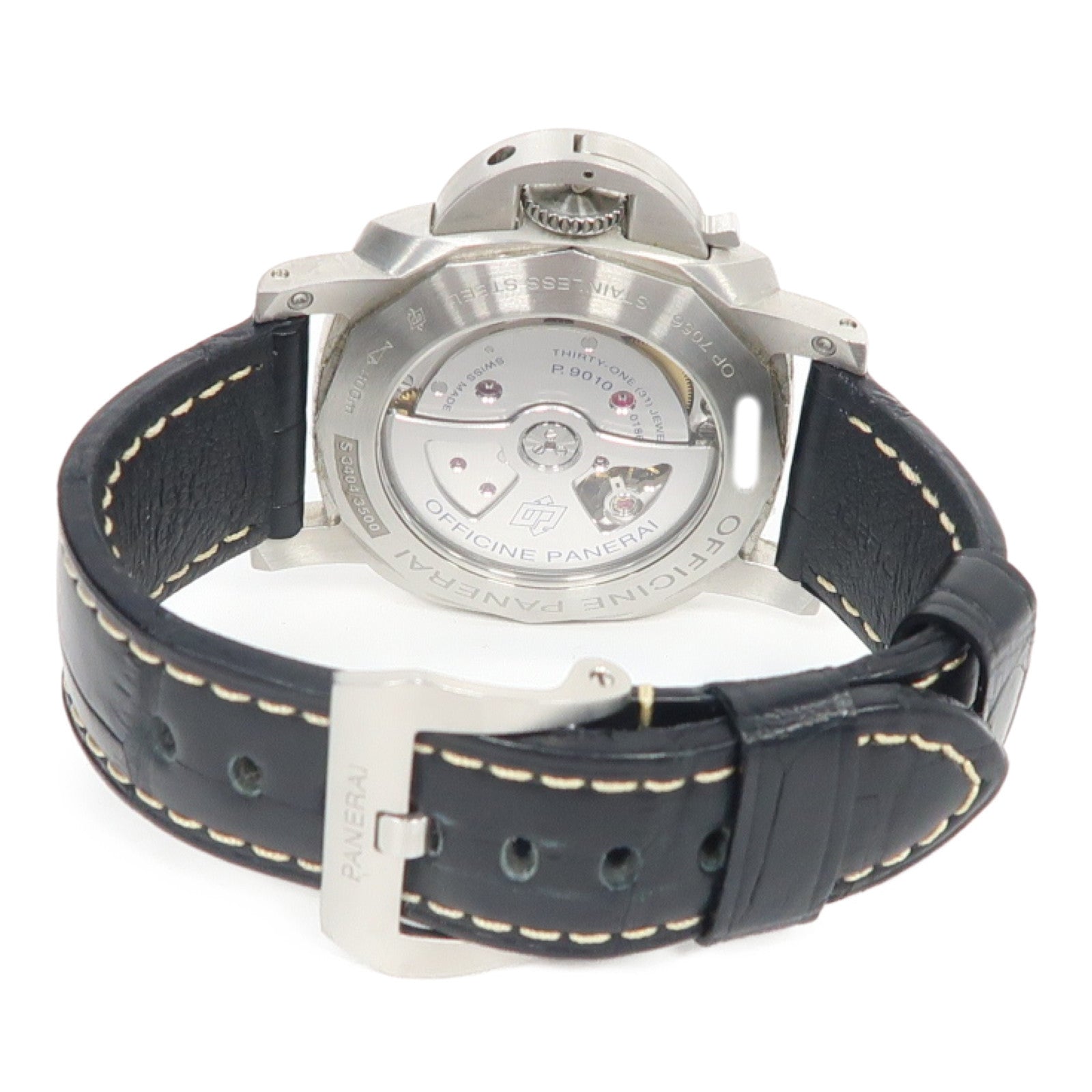 PANERAI Luminor Marina不鏽鋼/皮革帶手錶自動機芯黑色