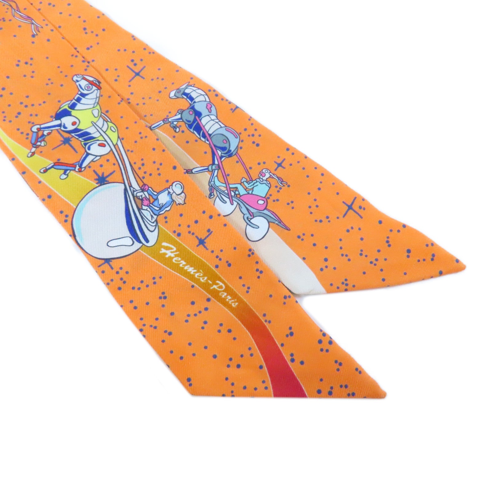 HERMES 【激減優惠】絲質Twilly Scarf絲巾橙色