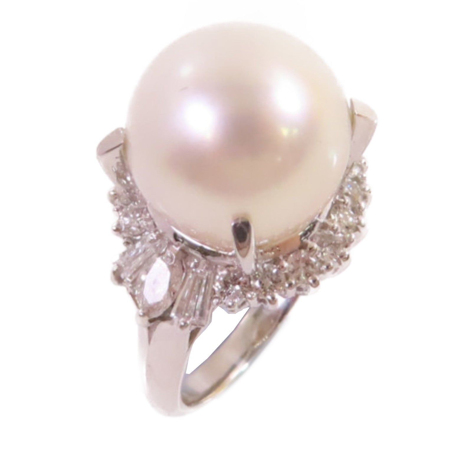 JEWELRY 18K白金/12.5mm珍珠/3.30ct鑽石Pearl Ring戒指US#5.75
