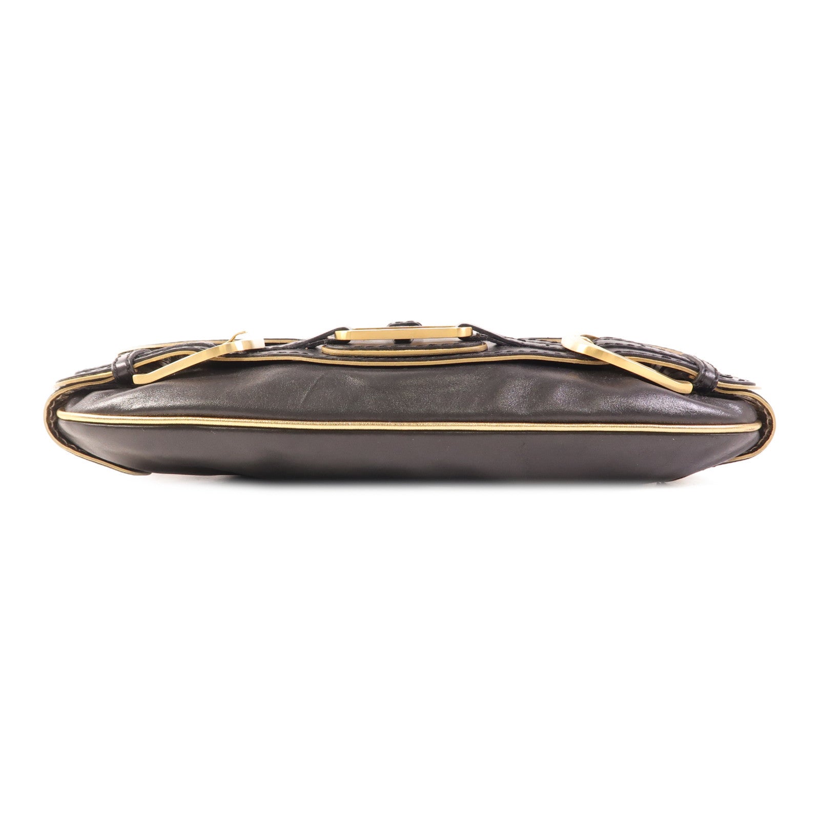 JIMMY CHOO GHW Clutch Chain Shoulder Bag Calfskin Leather Black