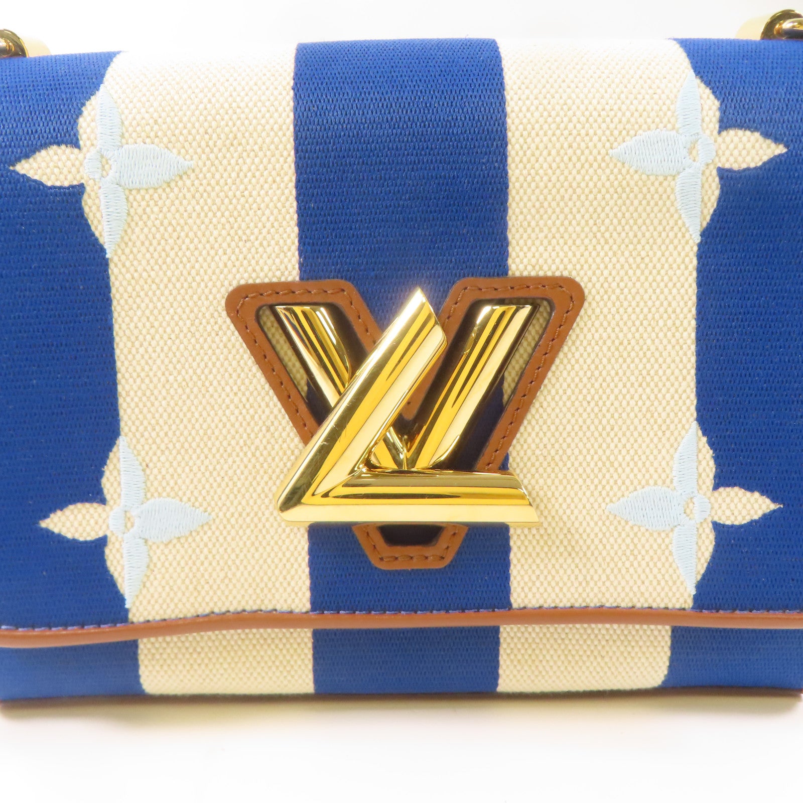 LOUIS VUITTON 帆布/皮革Twist金扣肩背袋藍色/白色/啡色