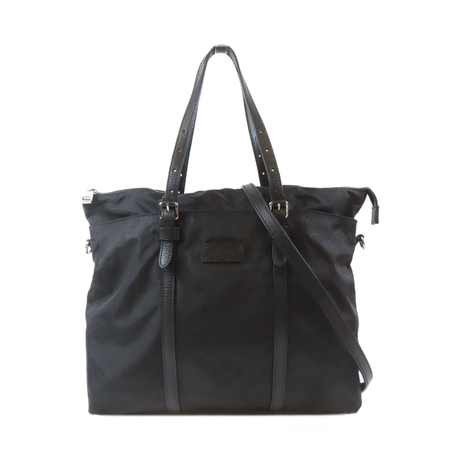 GUCCI 尼龍2 Way Shoulder Bag銀扣手挽肩背兩用袋黑色