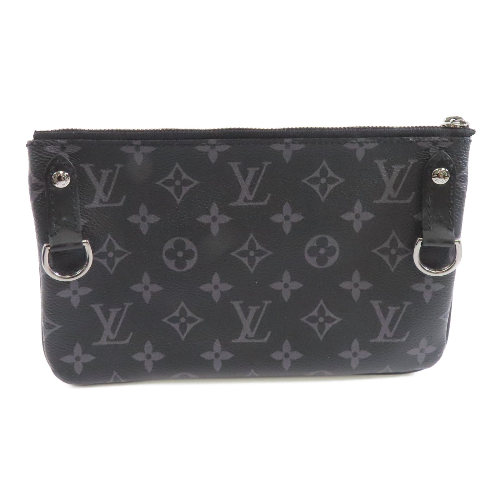 LOUIS VUITTON Monogram Eclipse Trio  Messenger銀扣肩背袋黑色