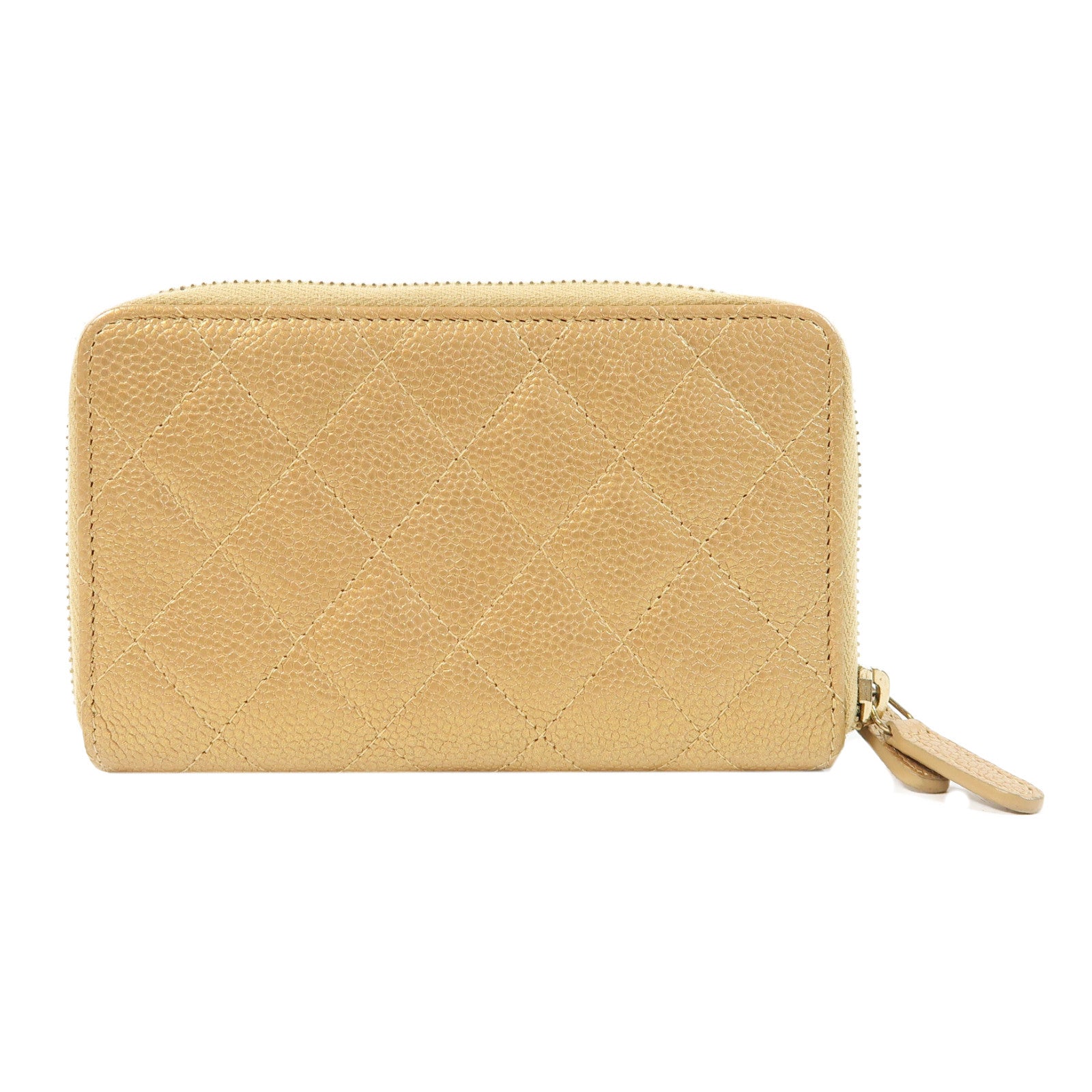 CHANEL 菱格牛皮皮革Wallet金扣錢包金色