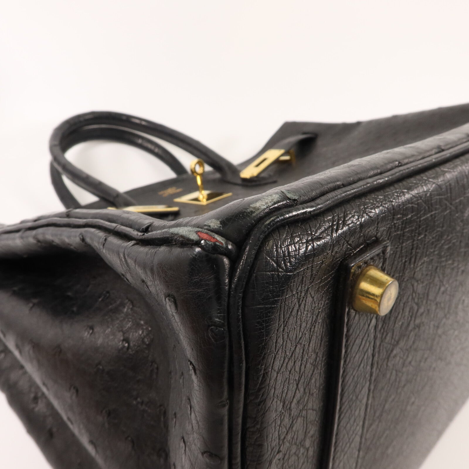 HERMES 鴕鳥皮革Birkin 35手挽袋Noir