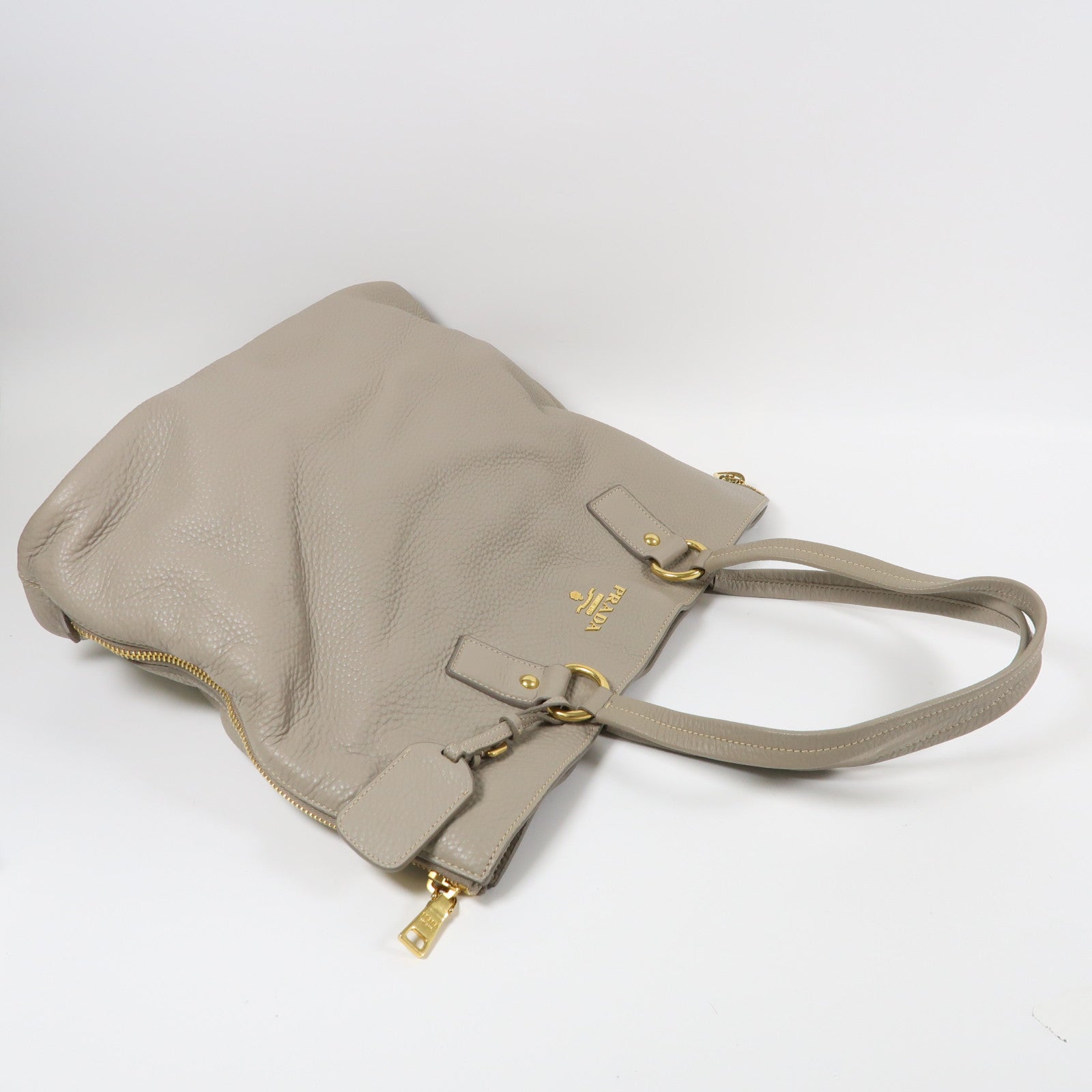 PRADA 牛皮皮革Shoulder Tote金扣肩背袋灰色