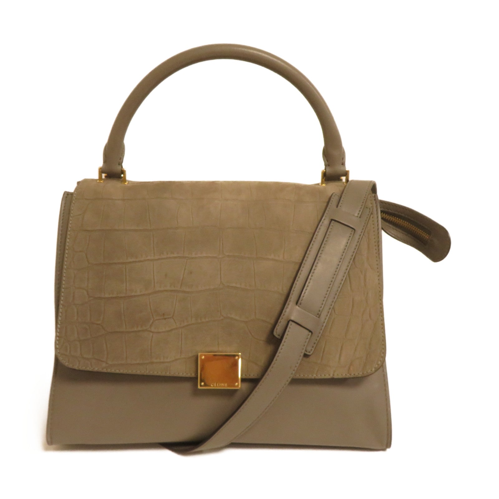 CELINE 【激減優惠】牛皮皮革Trapeze Bag金扣手挽肩背兩用袋灰色