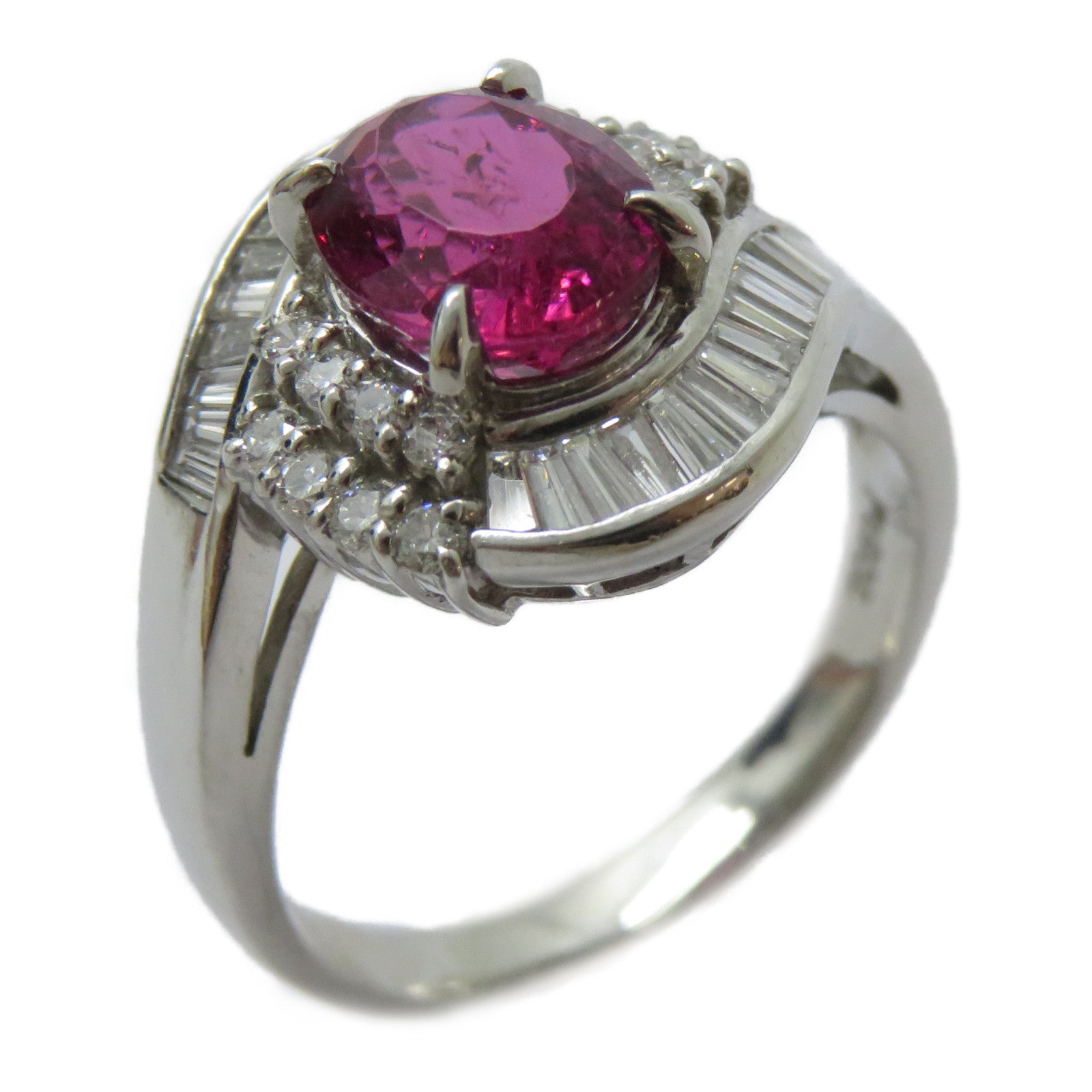 JEWELRY PT900鉑金Rubellite Ring 2.00ct紅碧璽/0.68ct鑽石戒指US#7.5