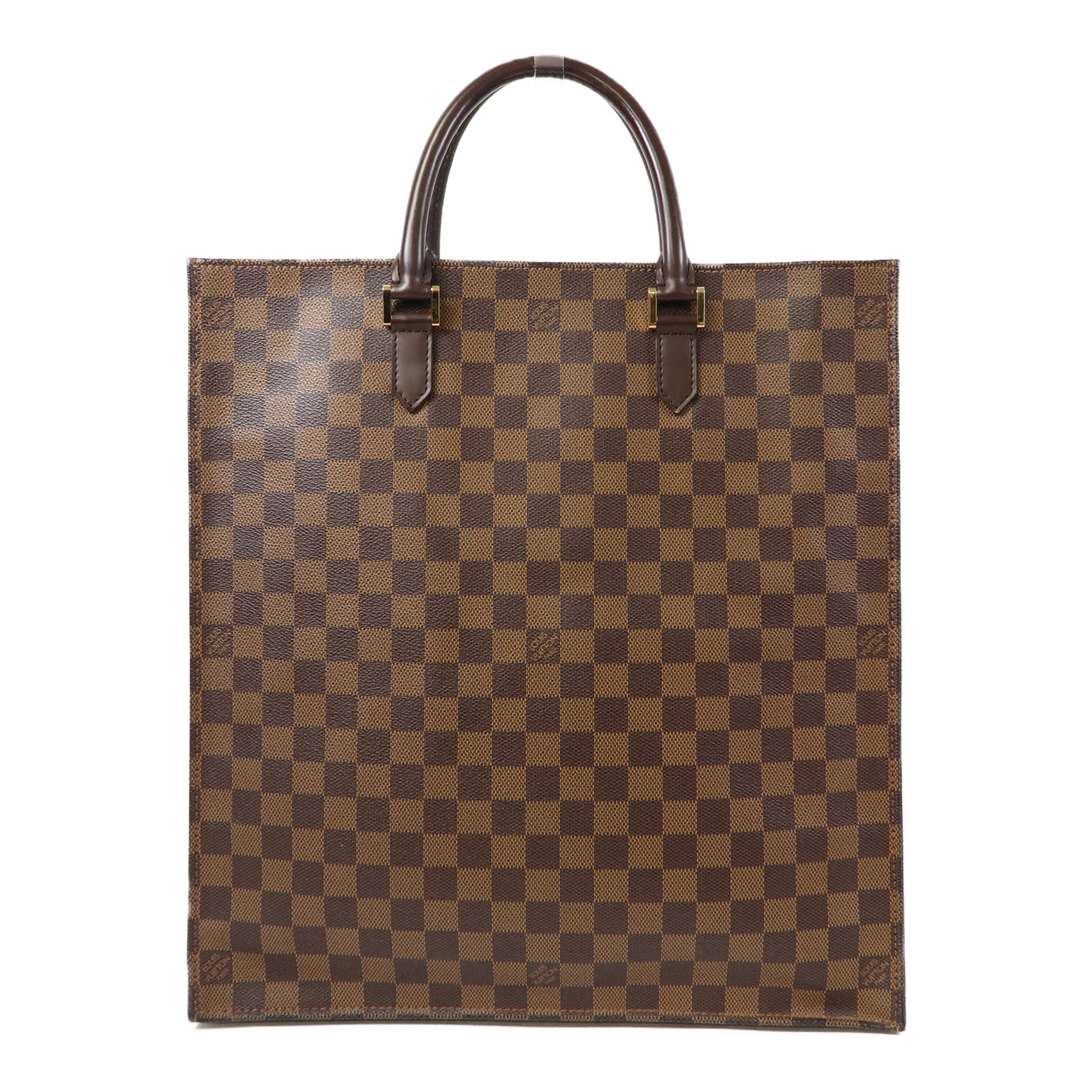 LOUIS VUITTON 【激減優惠】Damier Ebene Sac Plat金扣手挽袋啡色