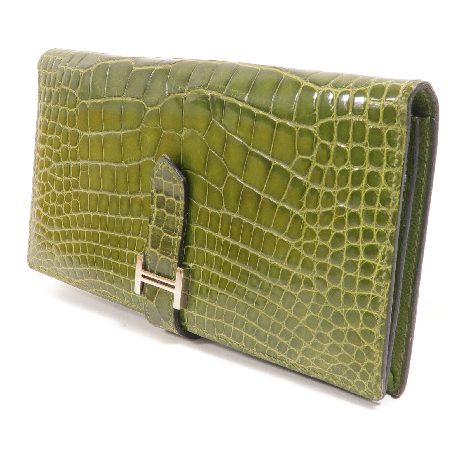 HERMES Alligator皮革Bearn Long Wallet長錢包Vert Anis