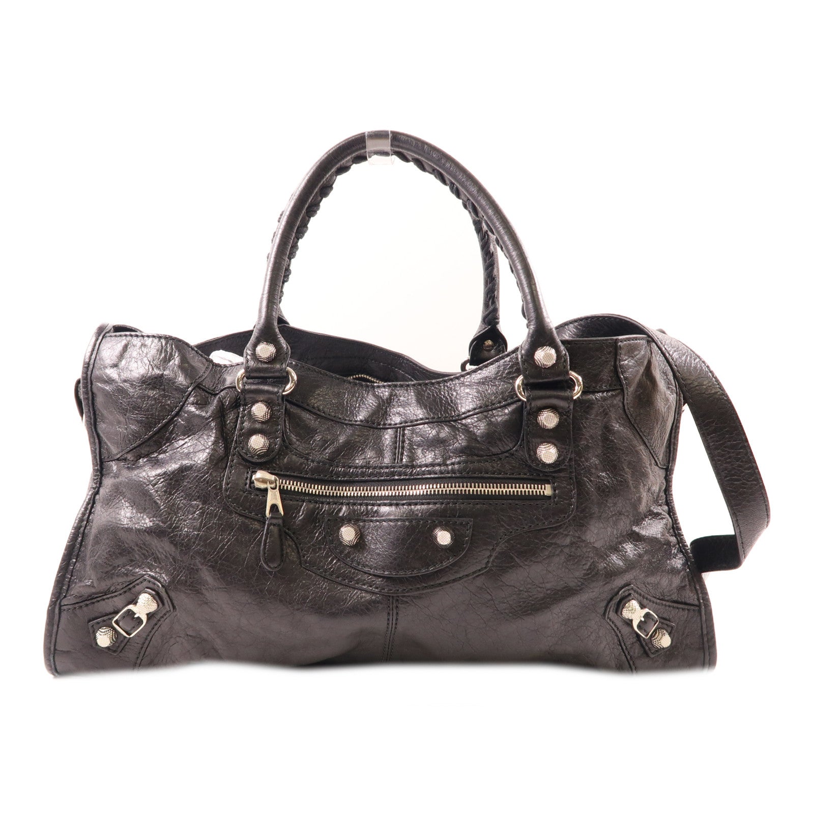 BALENCIAGA 牛皮皮革2 Way Shoulder銀扣手挽肩背兩用袋黑色