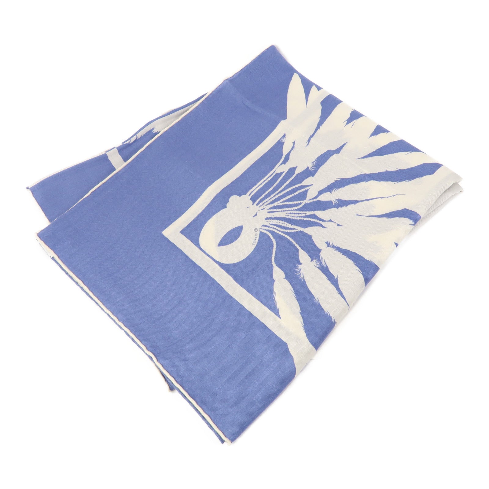 HERMES 【激減優惠】羊絨/絲質Scarf圍巾藍色/白色